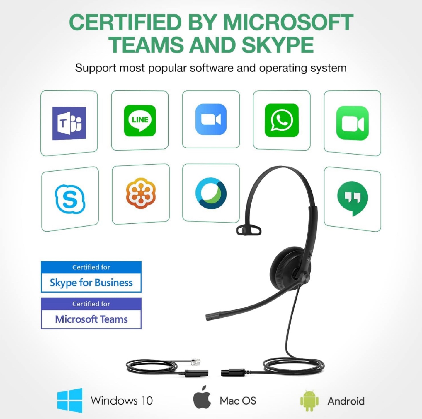 Phone Headsets for Office Lite QD to RJ9 Wired Headse - photo 2