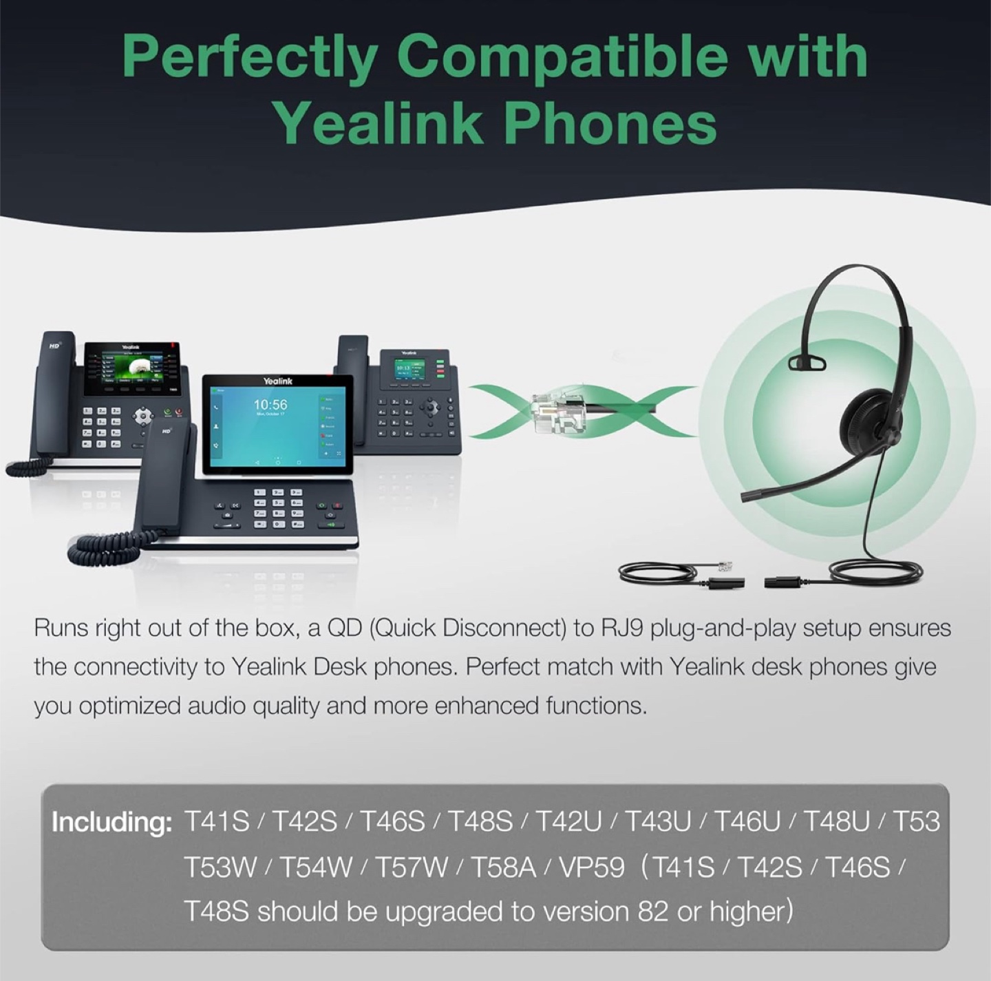 Phone Headsets for Office Lite QD to RJ9 Wired Headse - photo 4