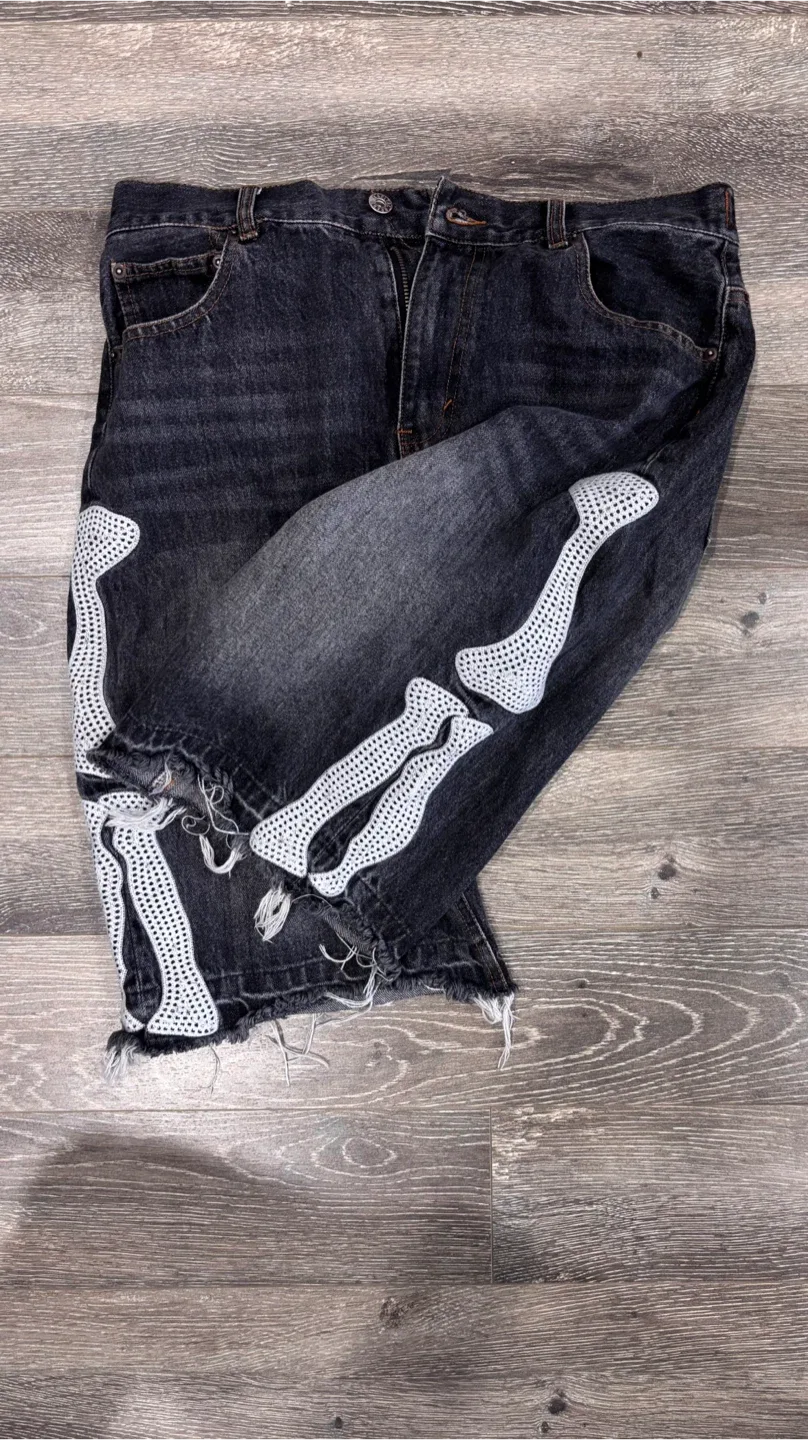 Kapital Denim Shorts with Skeleton Print image indicator(2)