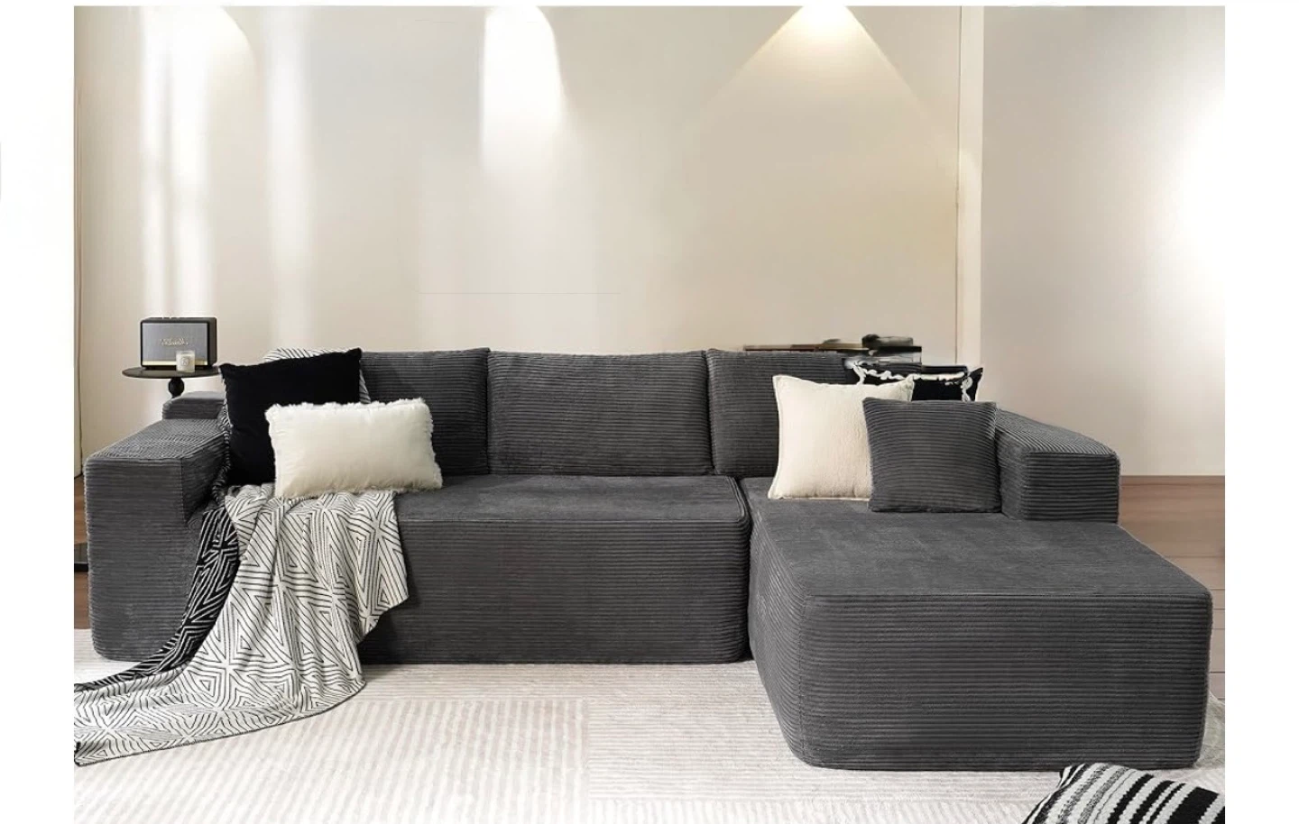 Corduroy Sectional Sofa - Gray - photo 2