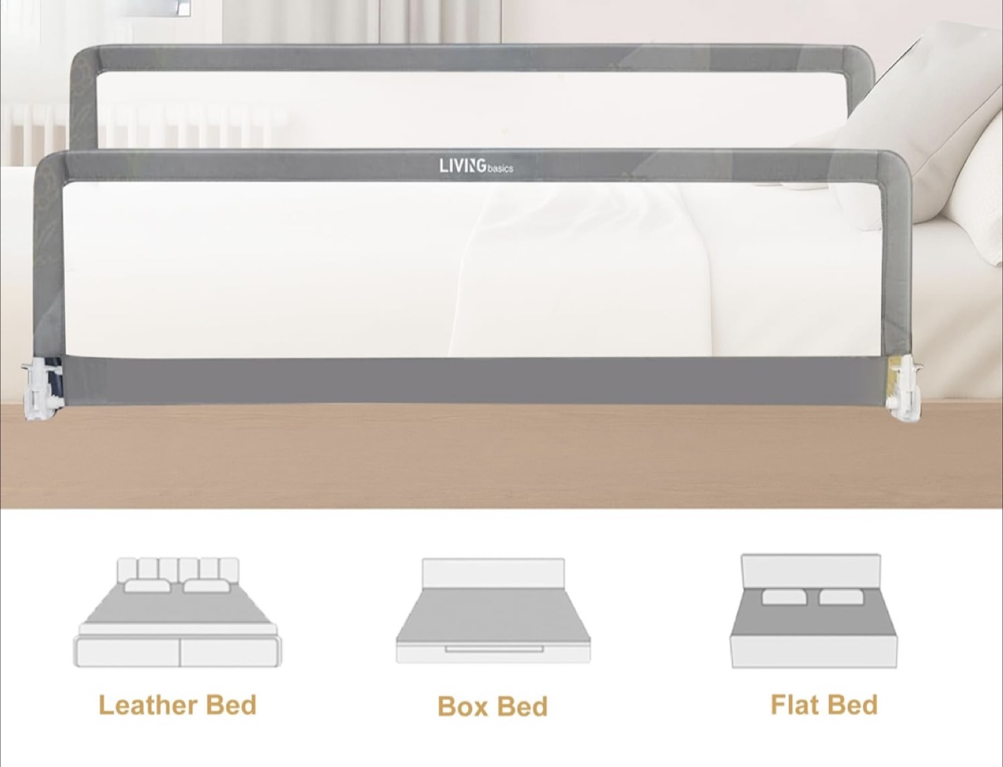 LIVINGbasics Bed Rail - Grey, 71 inches