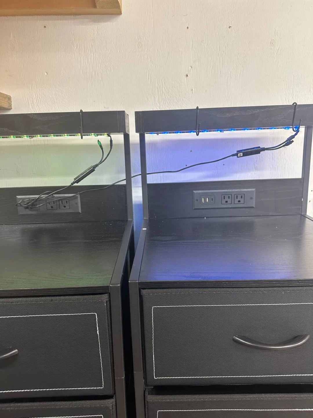 Black Nightstands with LED Light & USB Ports - Pair