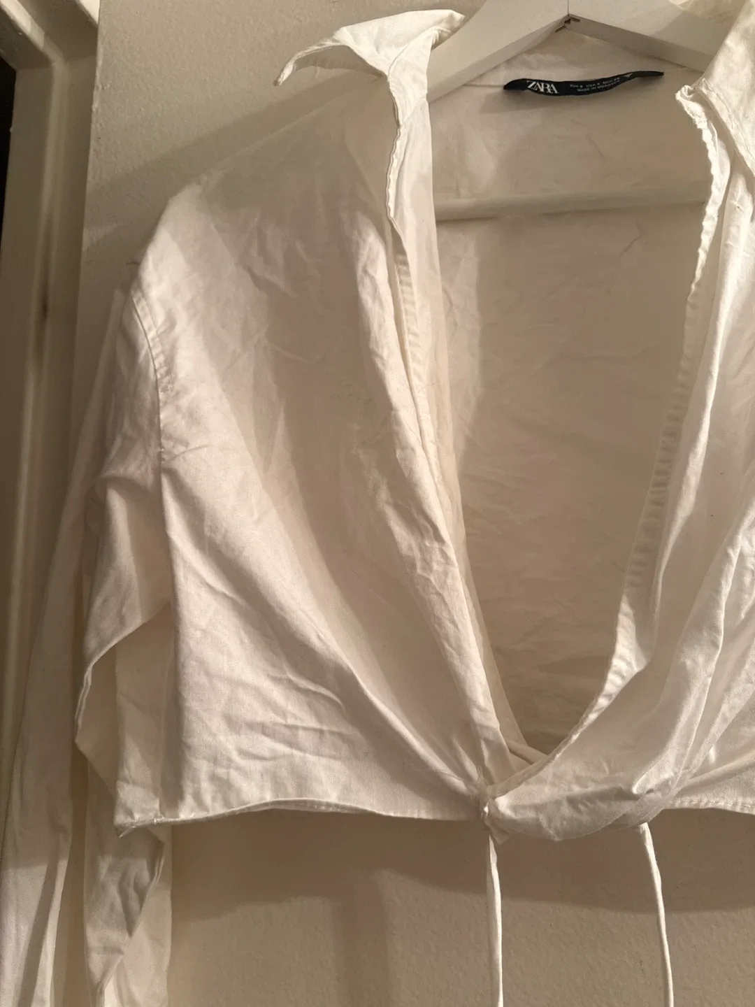 Zara White Tie-Front Blouse - Size S image indicator(3)