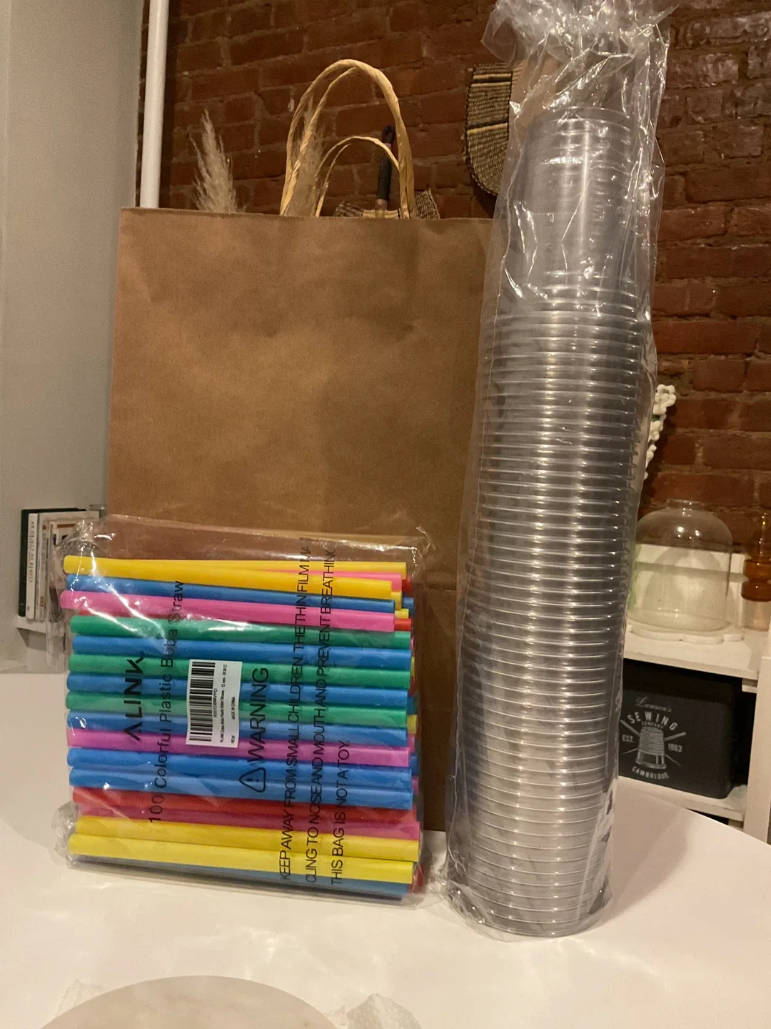 Clear Plastic Party Cups - 50 Pack, 16oz and straw