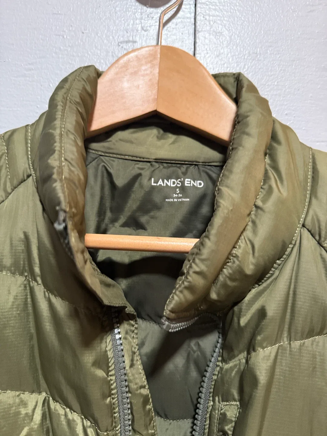 Lands' End Olive Green Puffer Jacket - Size S image indicator(2)