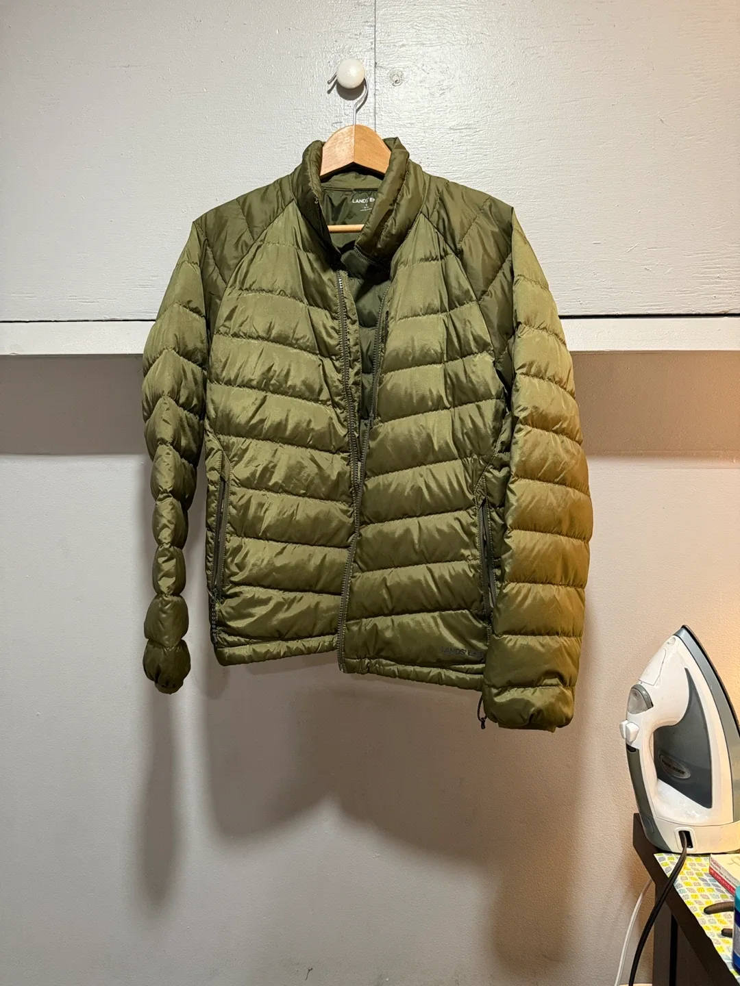 Lands' End Olive Green Puffer Jacket - Size S thumbnail