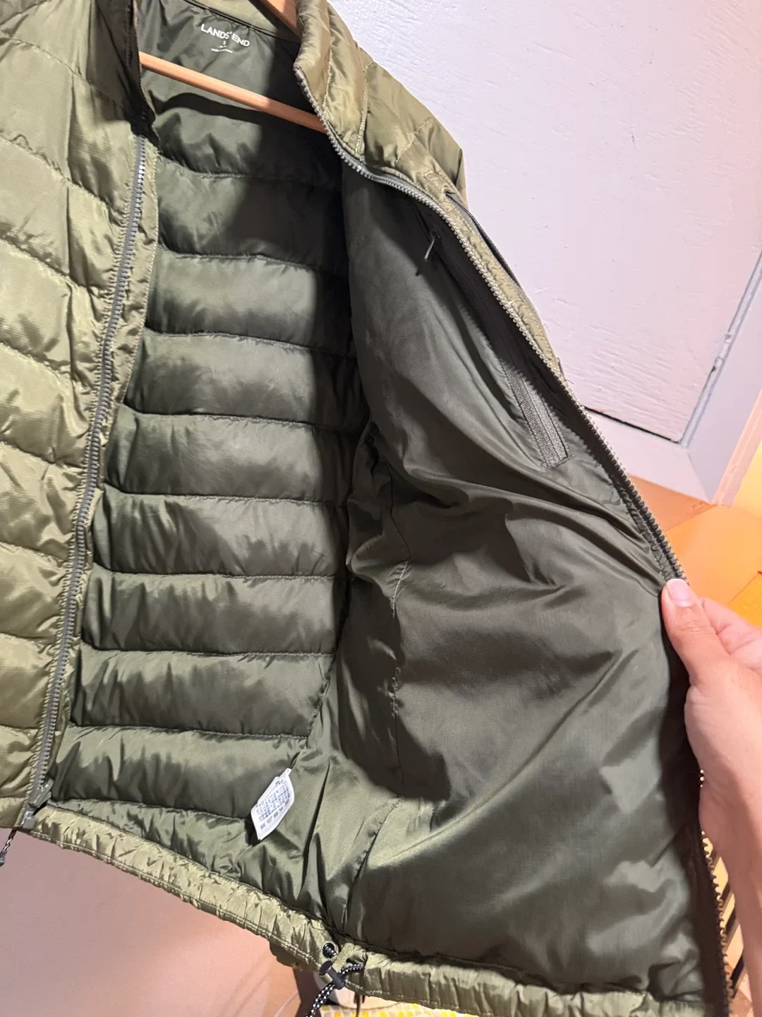 Lands' End Olive Green Puffer Jacket - Size S image indicator(3)