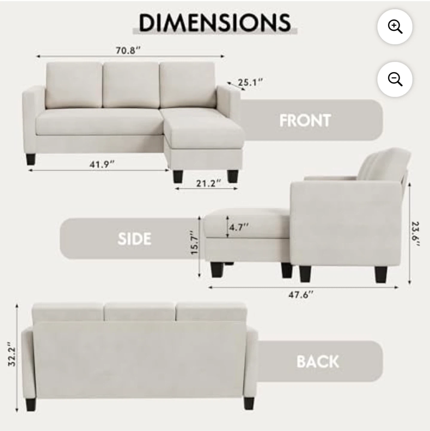 New Beige Sectional Sofa Couch (unboxed) - photo 2