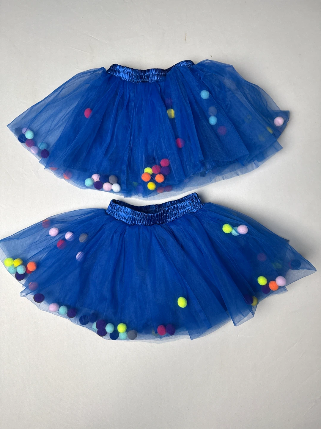 2 Toddler Blue Tulle Tutu Pom Pom Skirt - Size L