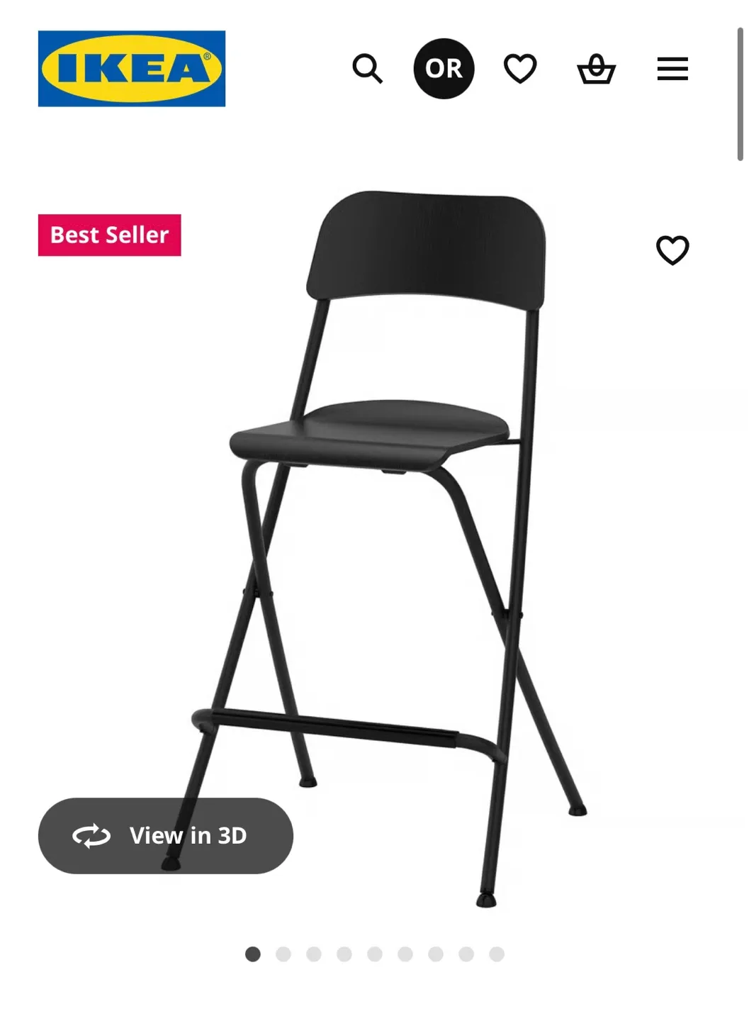 IKEA Franklin - 2 Black Folding Bar Stools, Set of 2 thumbnail