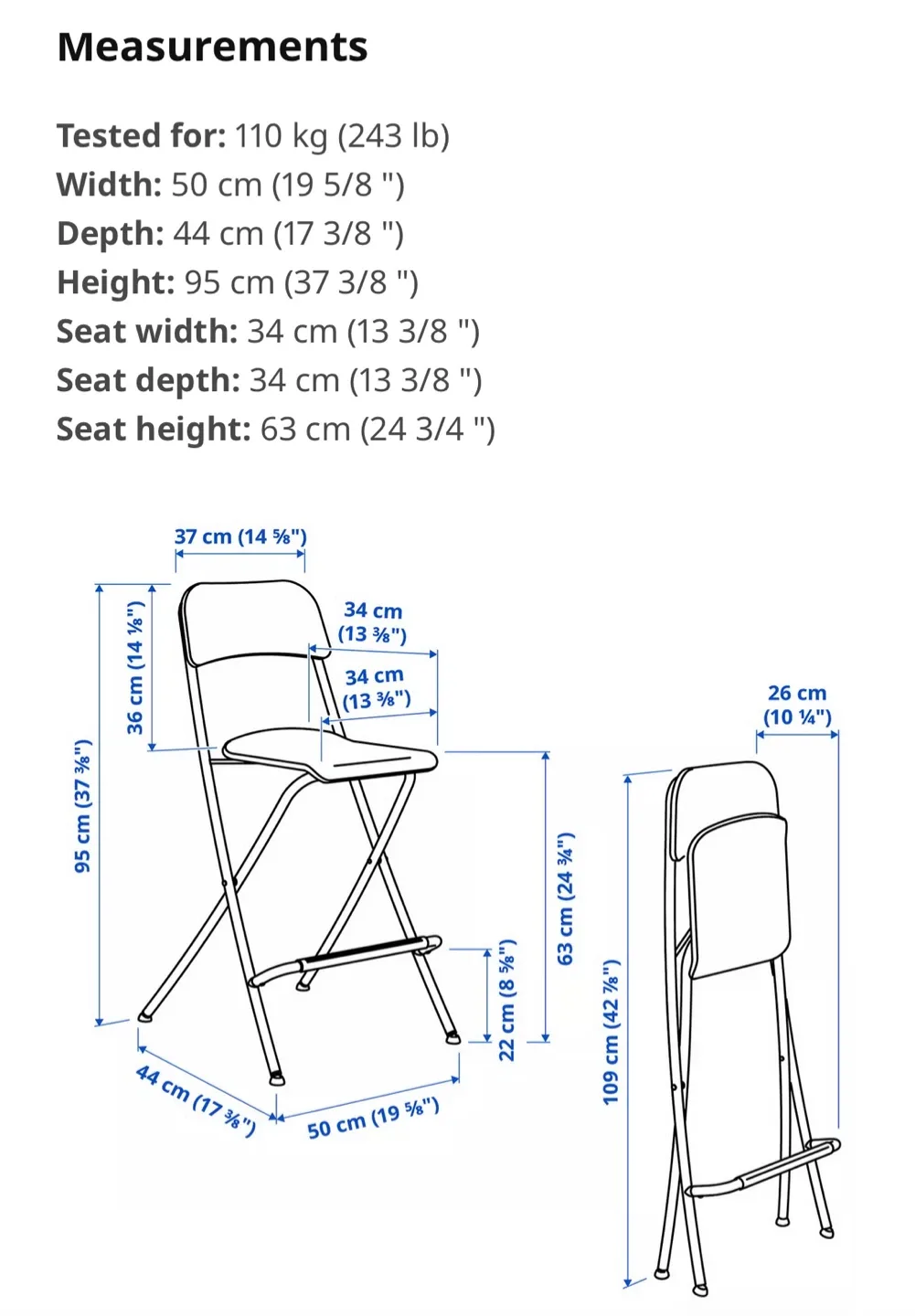 IKEA Franklin - 2 Black Folding Bar Stools, Set of 2 image indicator(10)