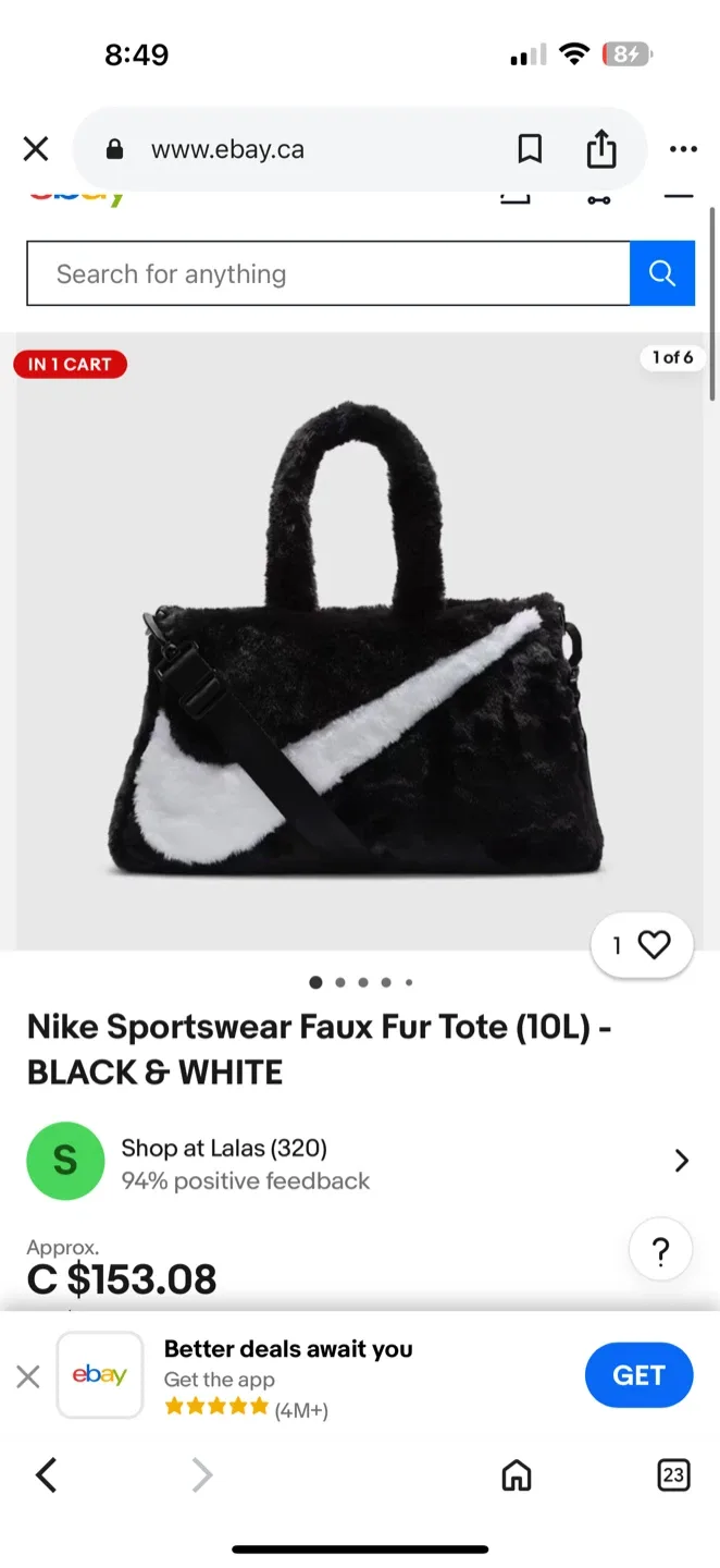 Nike Sportswear Faux Fur Tote (10L) - Black & White thumbnail