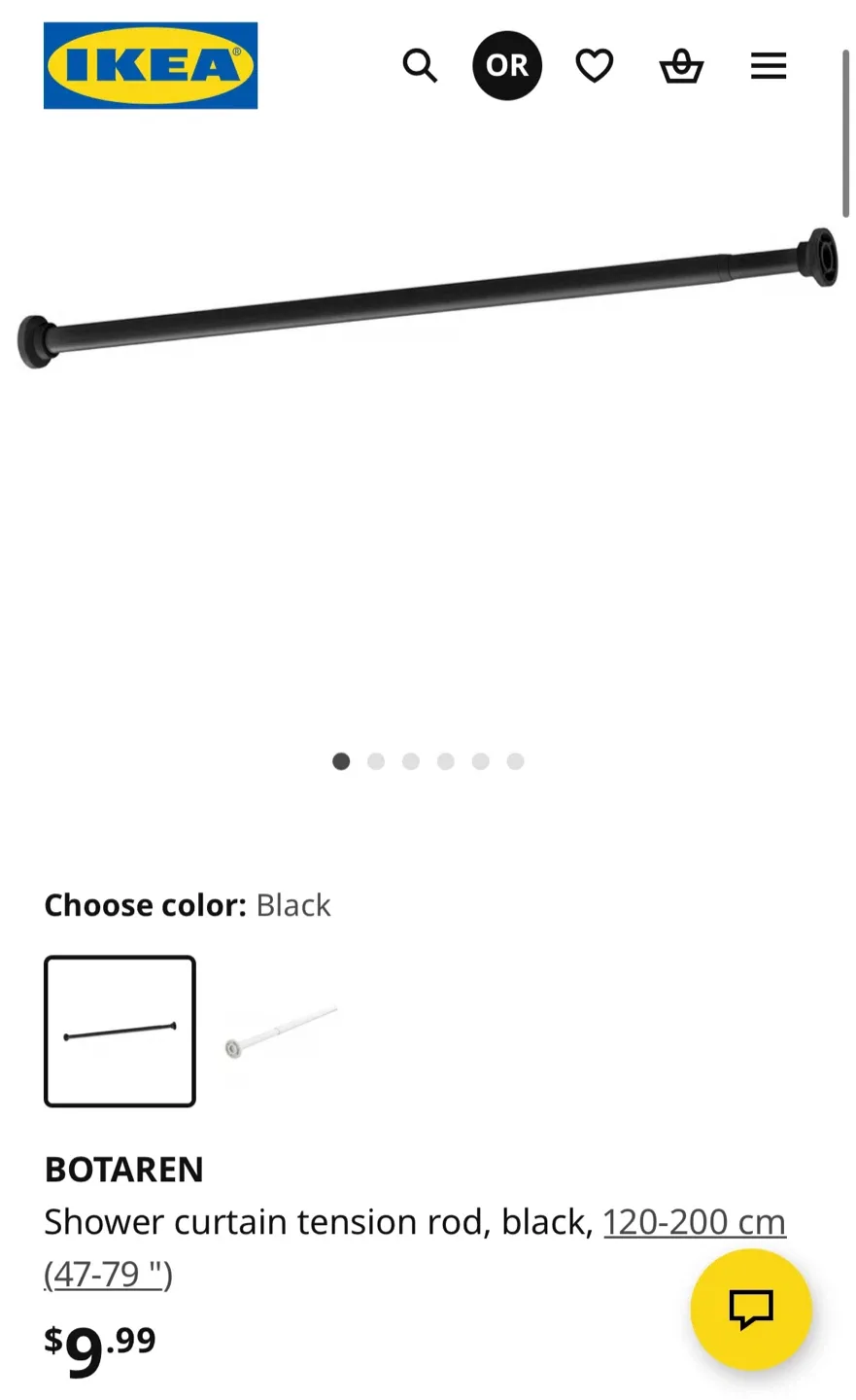 IKEA BOTAREN Black Extandable Shower Curtain Tension Rod thumbnail