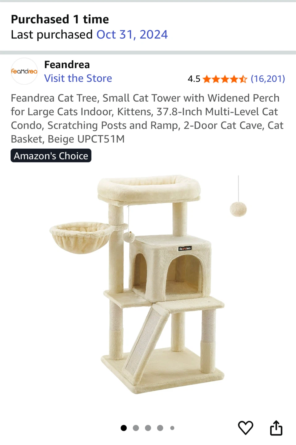 Feandrea Beige Cat Tree, Small Cat Tower - photo 2