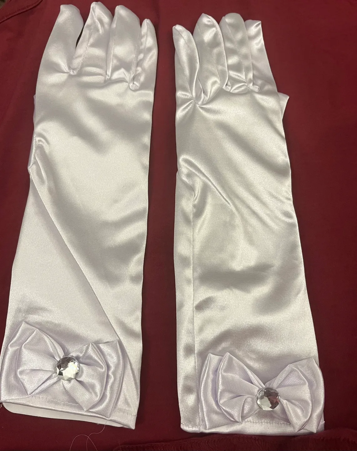 White Satin Gloves with Bows thumbnail