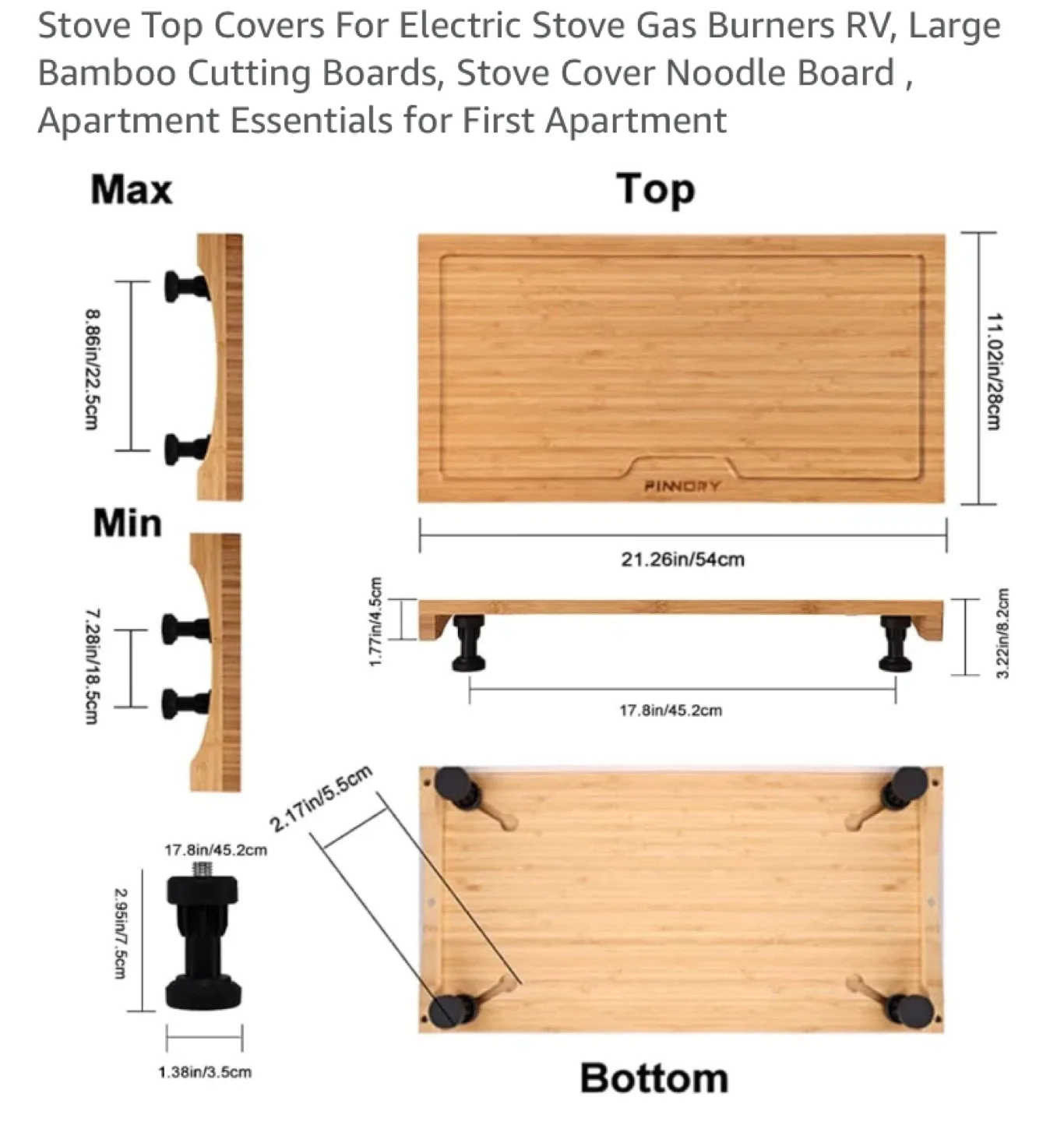 Pinory Bamboo Cutting Board - Stove Top Cover thumbnail