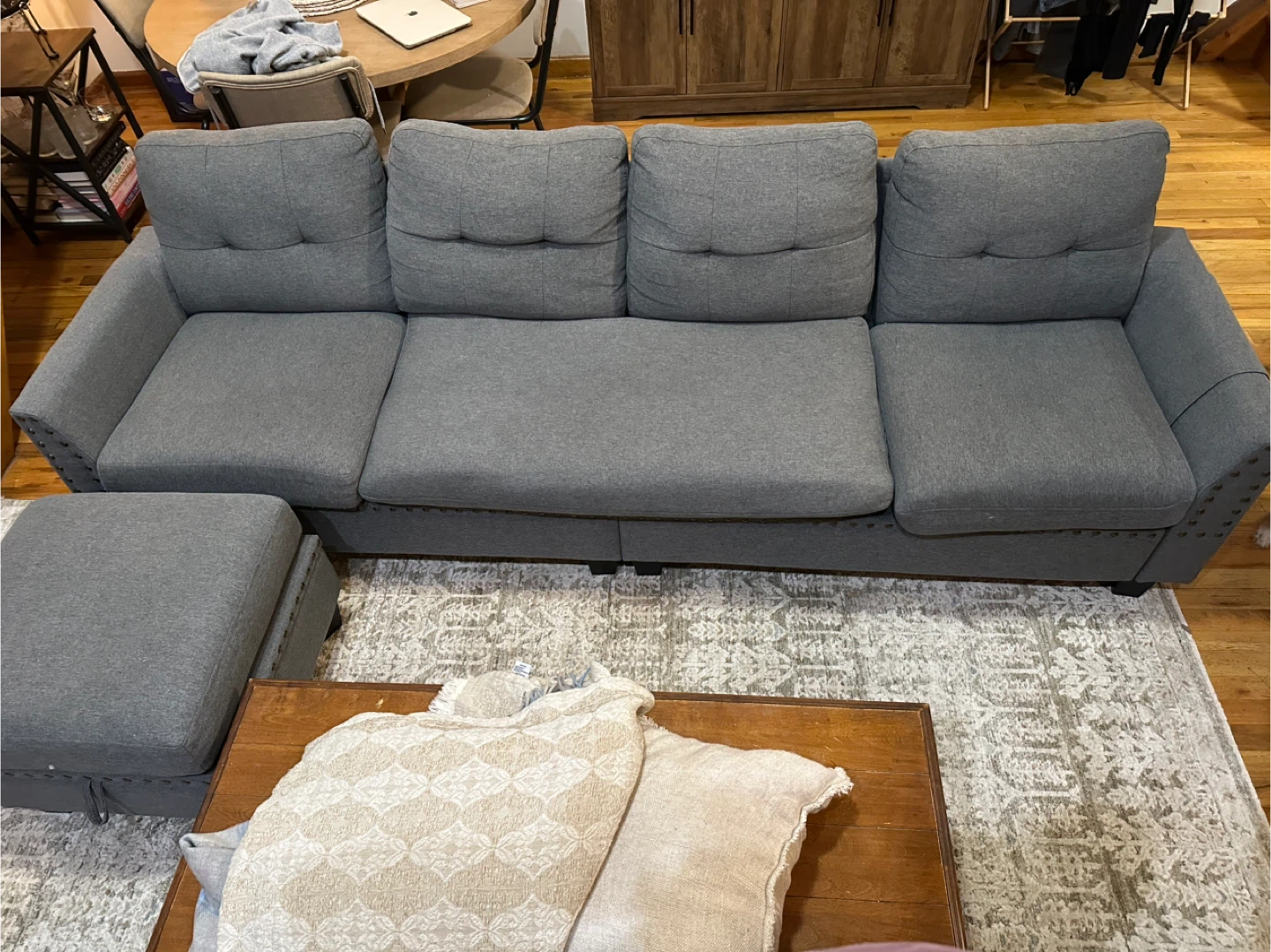 Gray Sectional Sofa with Ottoman - 101.6" Wide - photo 4
