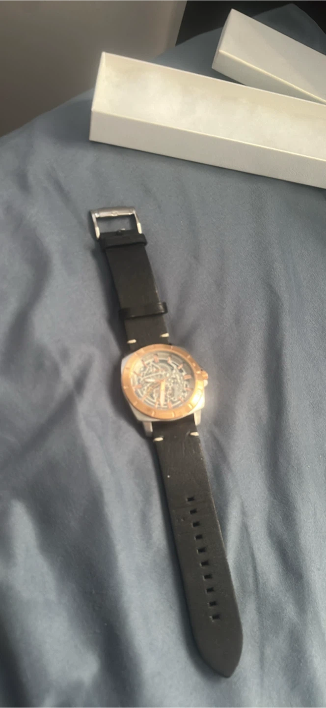 Fossil Automatic Skeleton Dial Black Leather Watch - photo 5