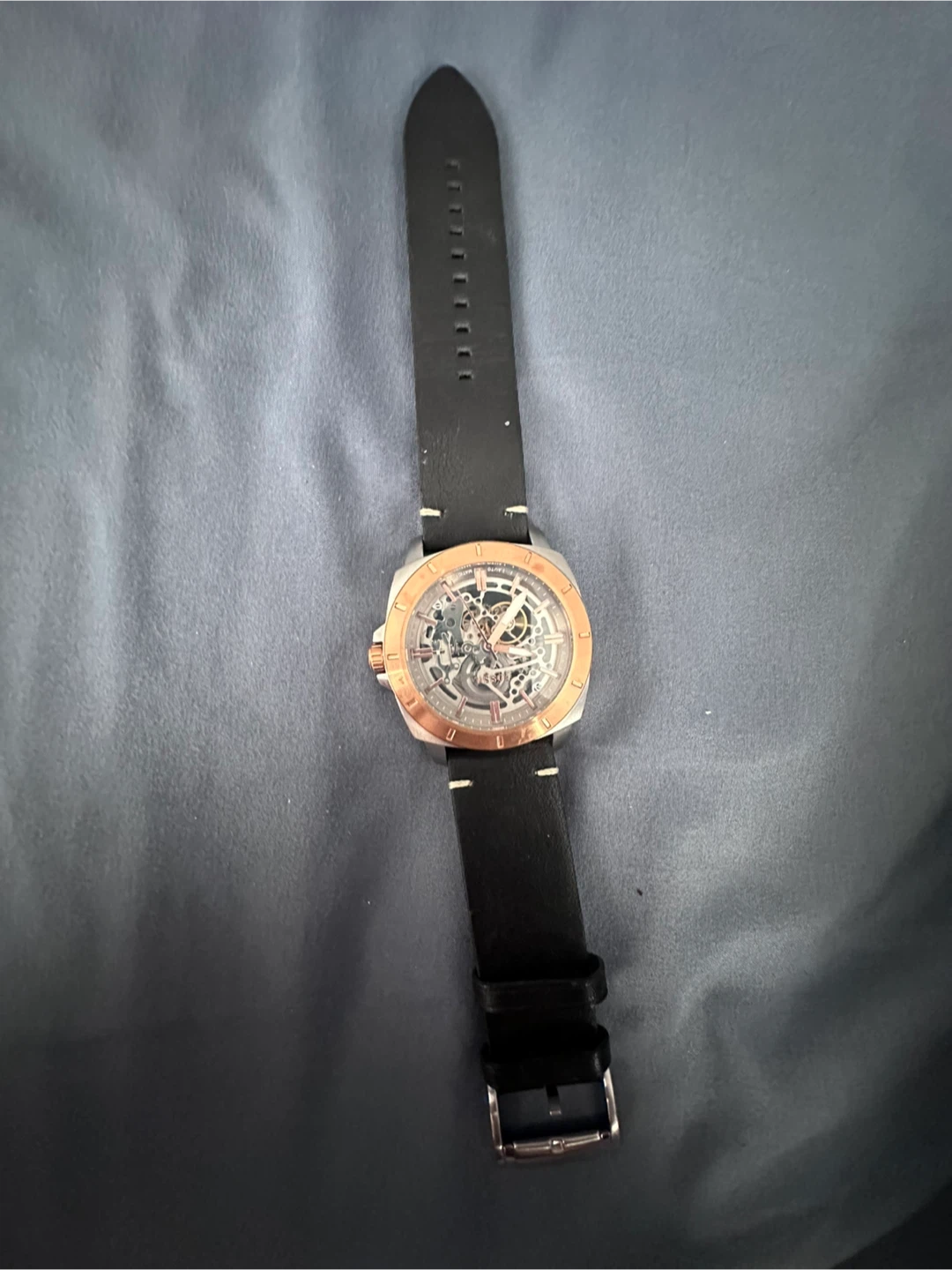 Fossil Automatic Skeleton Dial Black Leather Watch - photo 4