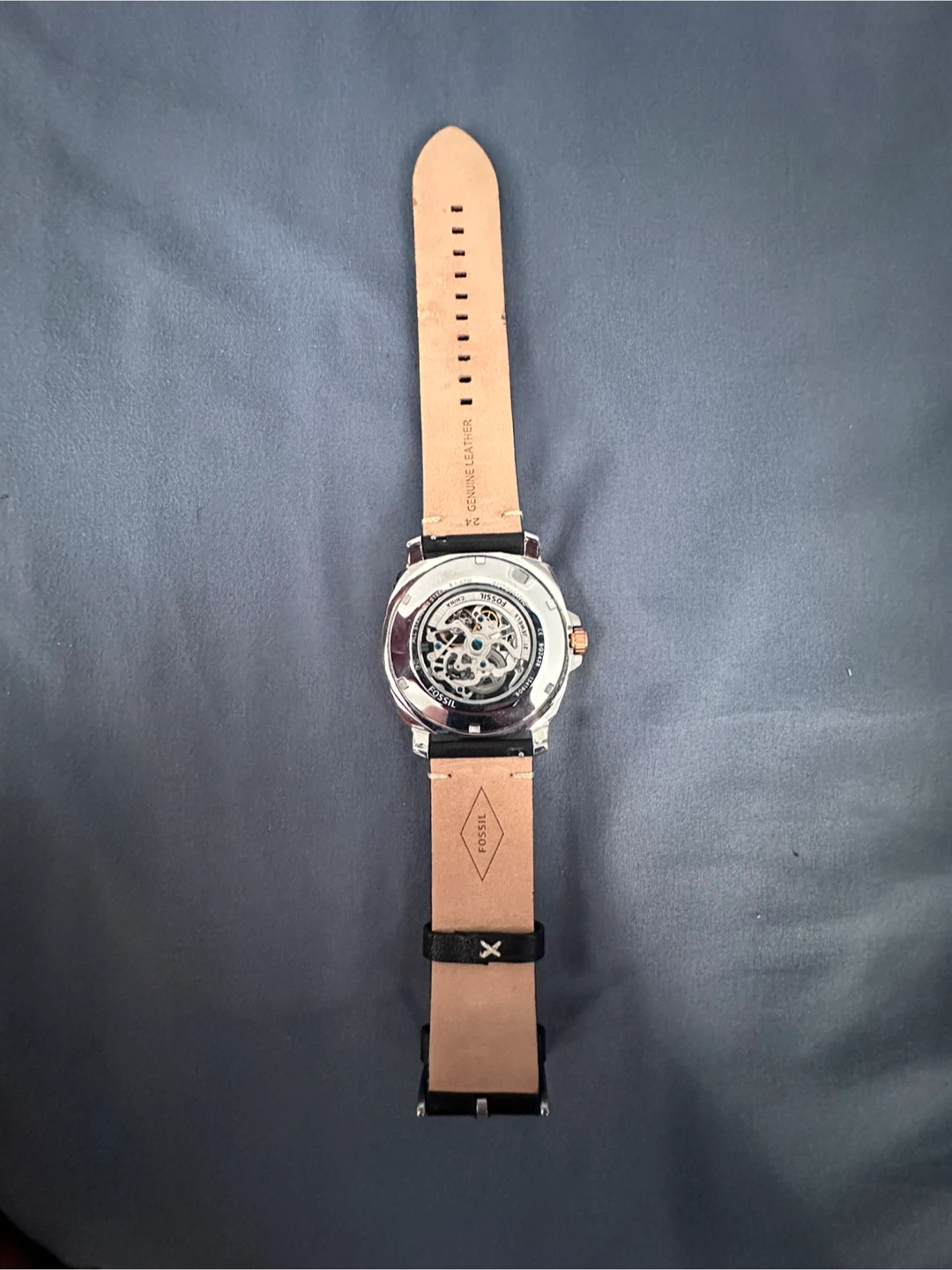 Fossil Automatic Skeleton Dial Black Leather Watch - photo 3