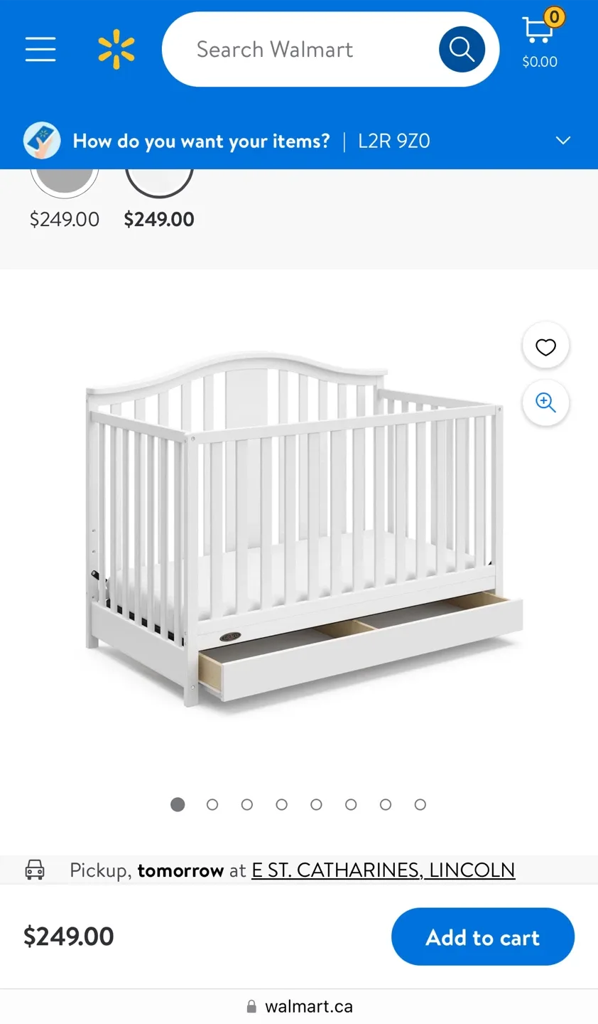 🥕 Graco White Crib with Drawer