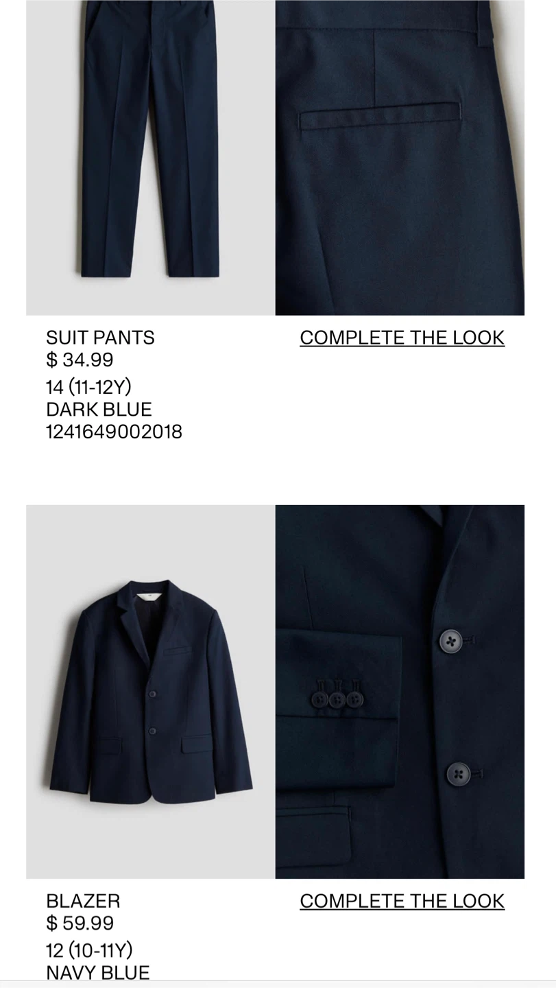 H&M Suit Pants & Blazer - Dark Blue, Sizes 12 & 14