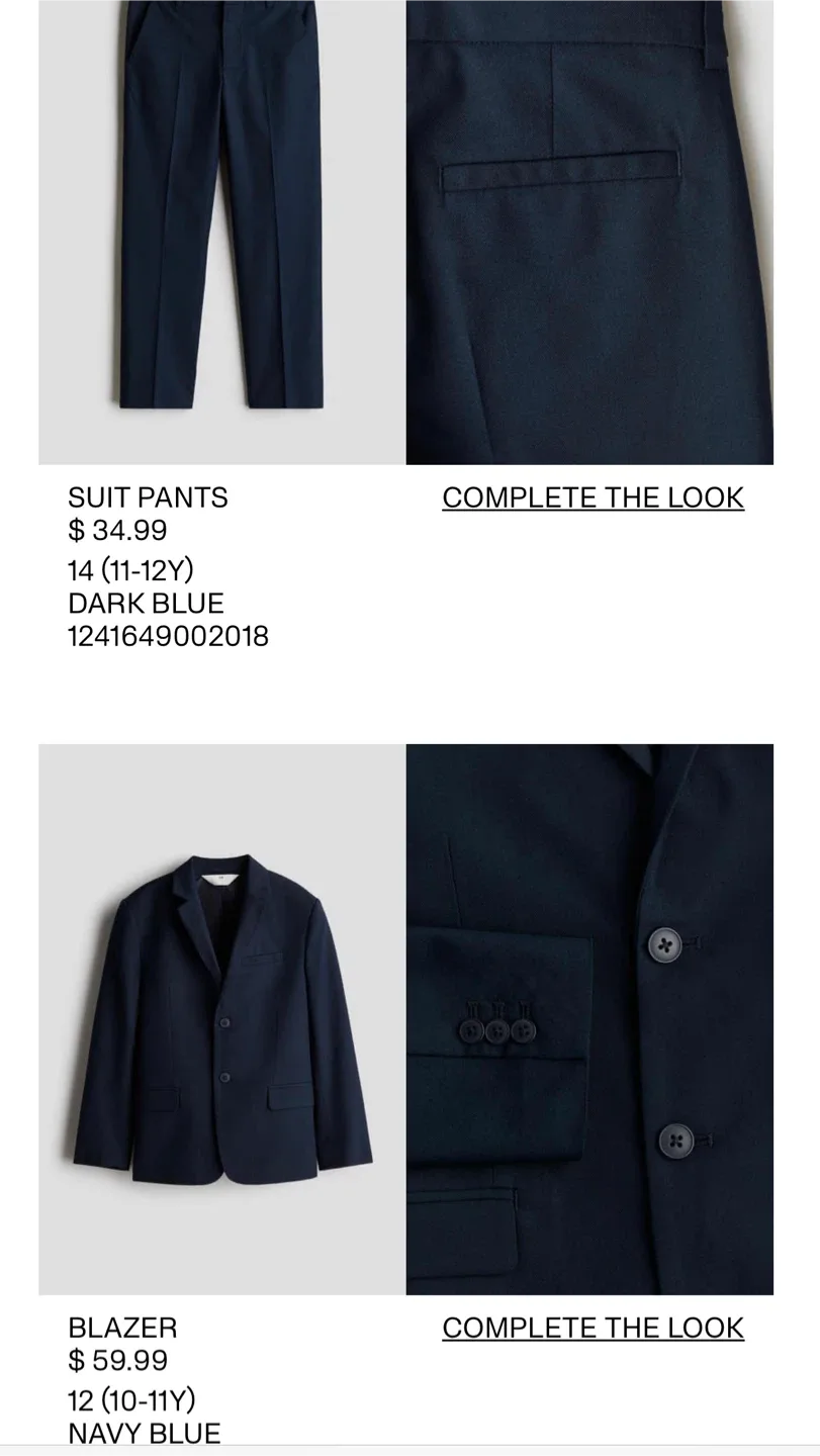 H&M Suit Pants & Blazer - Dark Blue, Sizes 12 & 14 thumbnail