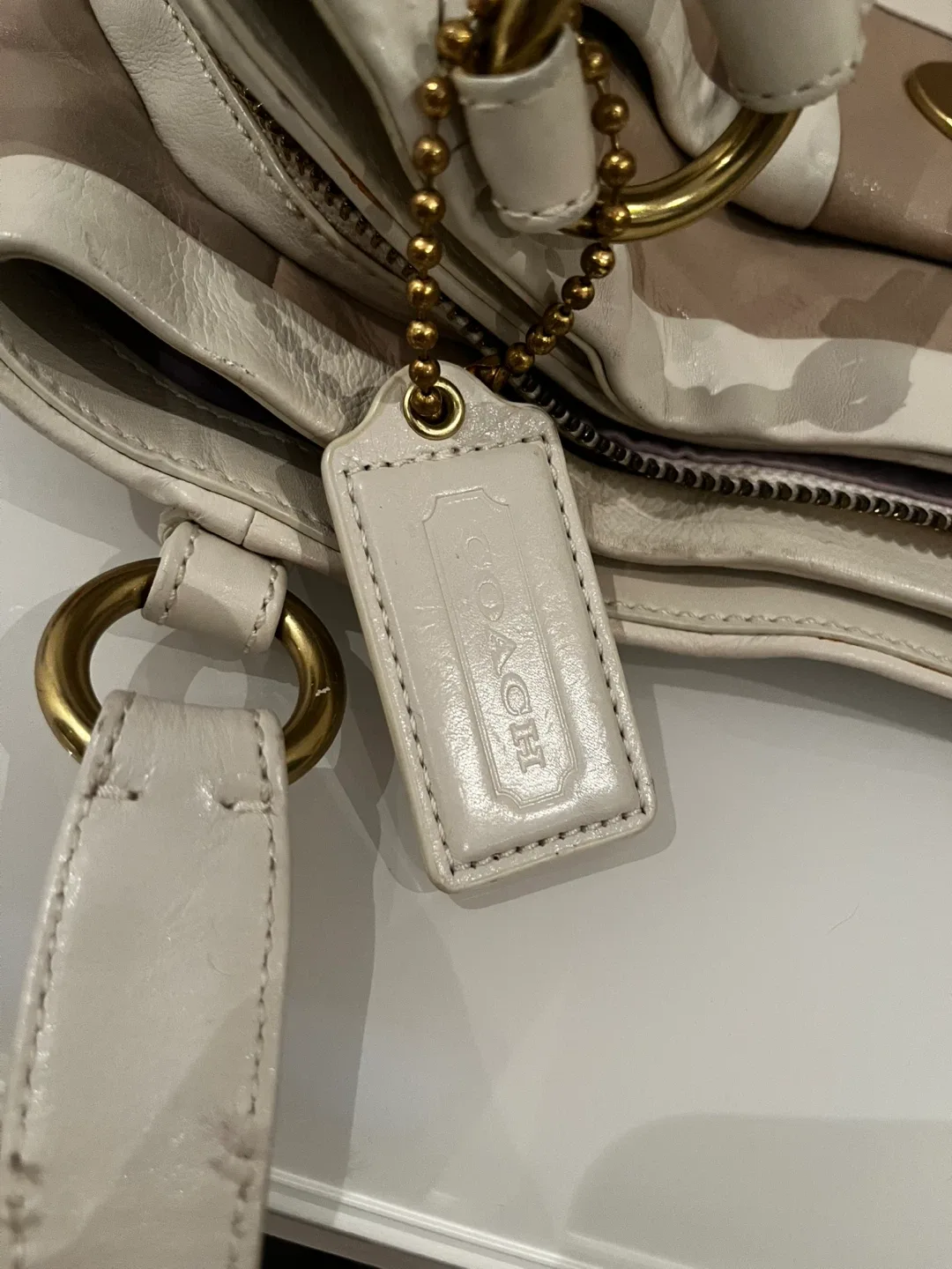Coach Satchel Handbag - Beige & White thumbnail
