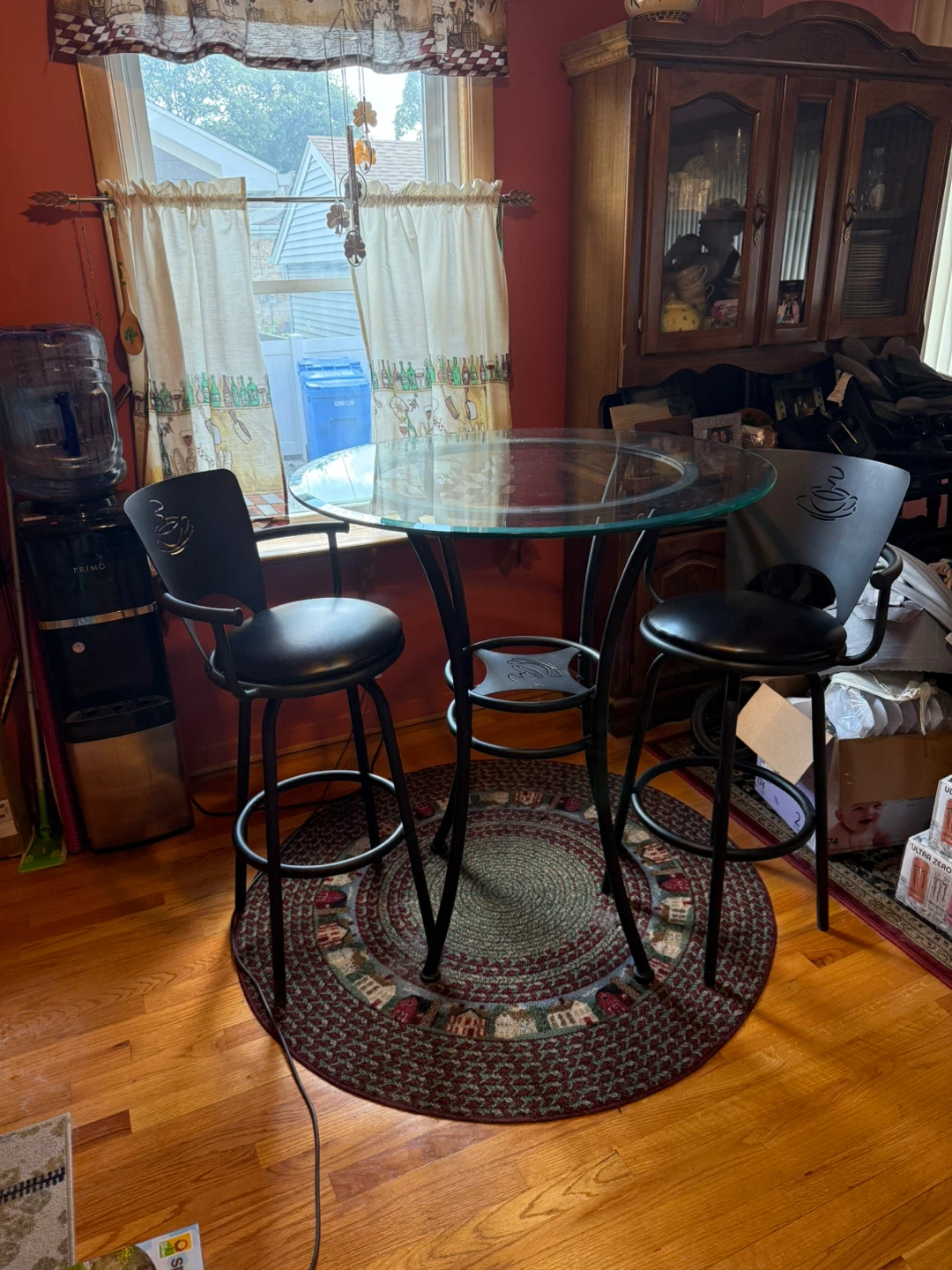 Glass Top Bar Table with 2 Bar Stools