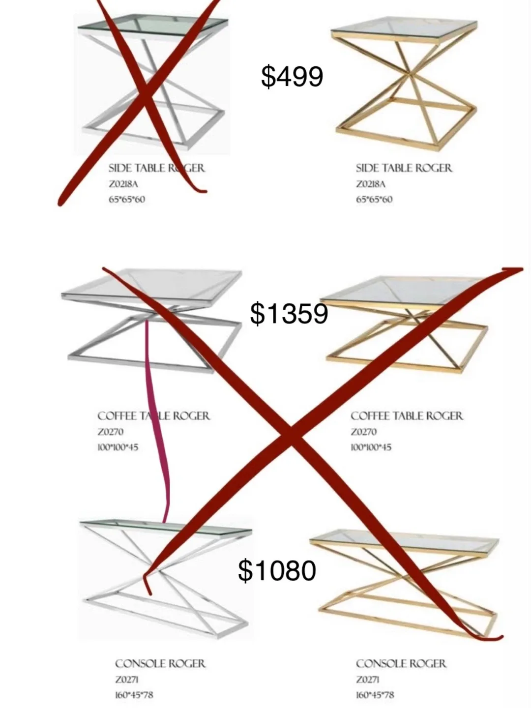 Side Table Roger - Gold Finish, Glass Top image indicator(4)