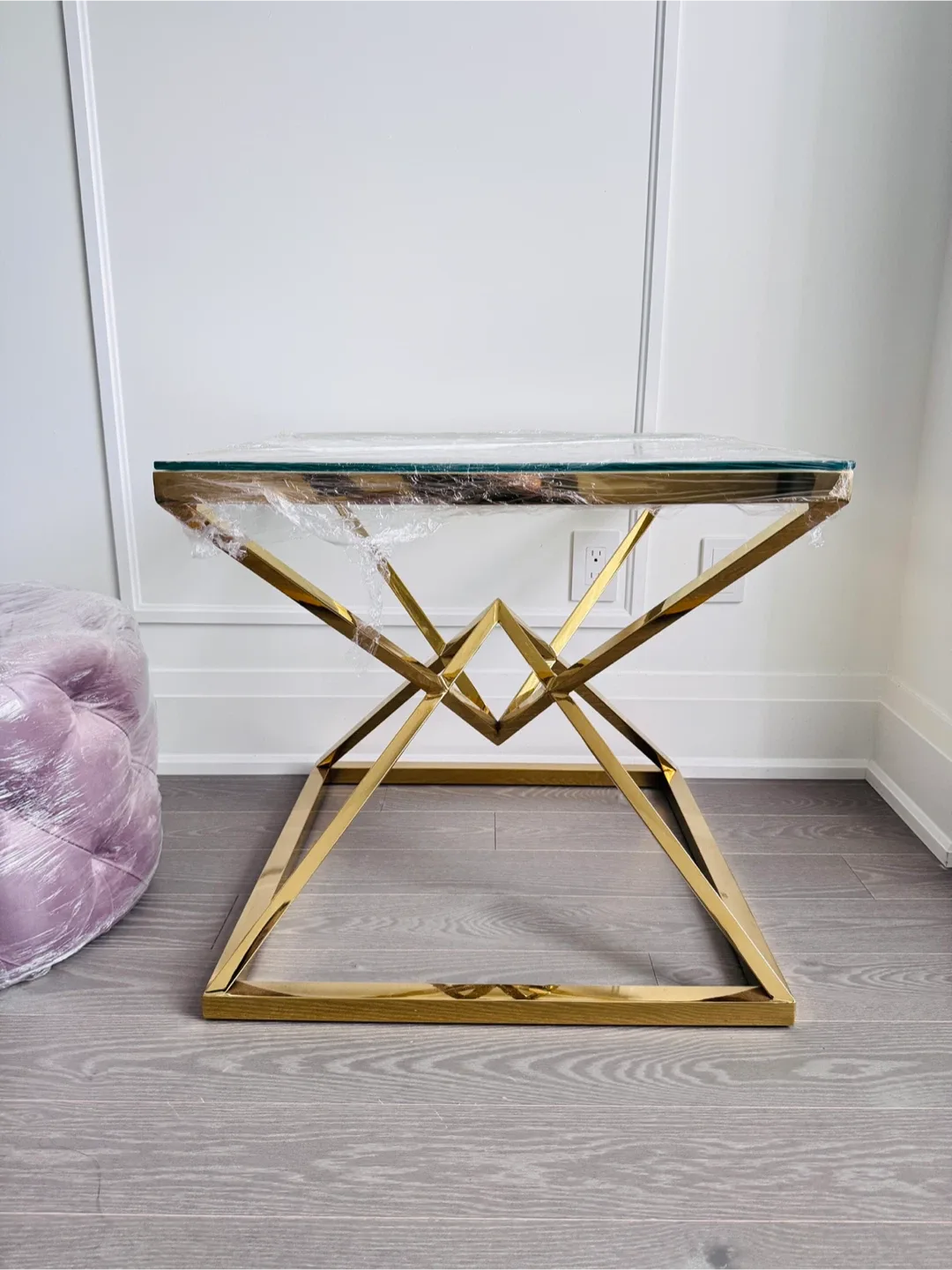 Side Table Roger - Gold Finish, Glass Top thumbnail