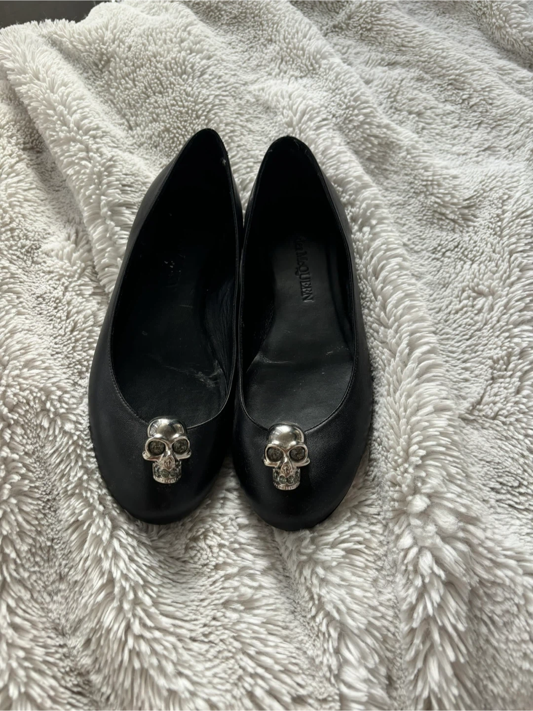 Alexander McQueen Black Leather Skull Flats Size 38