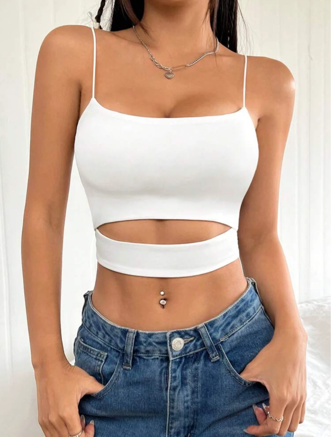 White Spaghetti Strap Crop Top