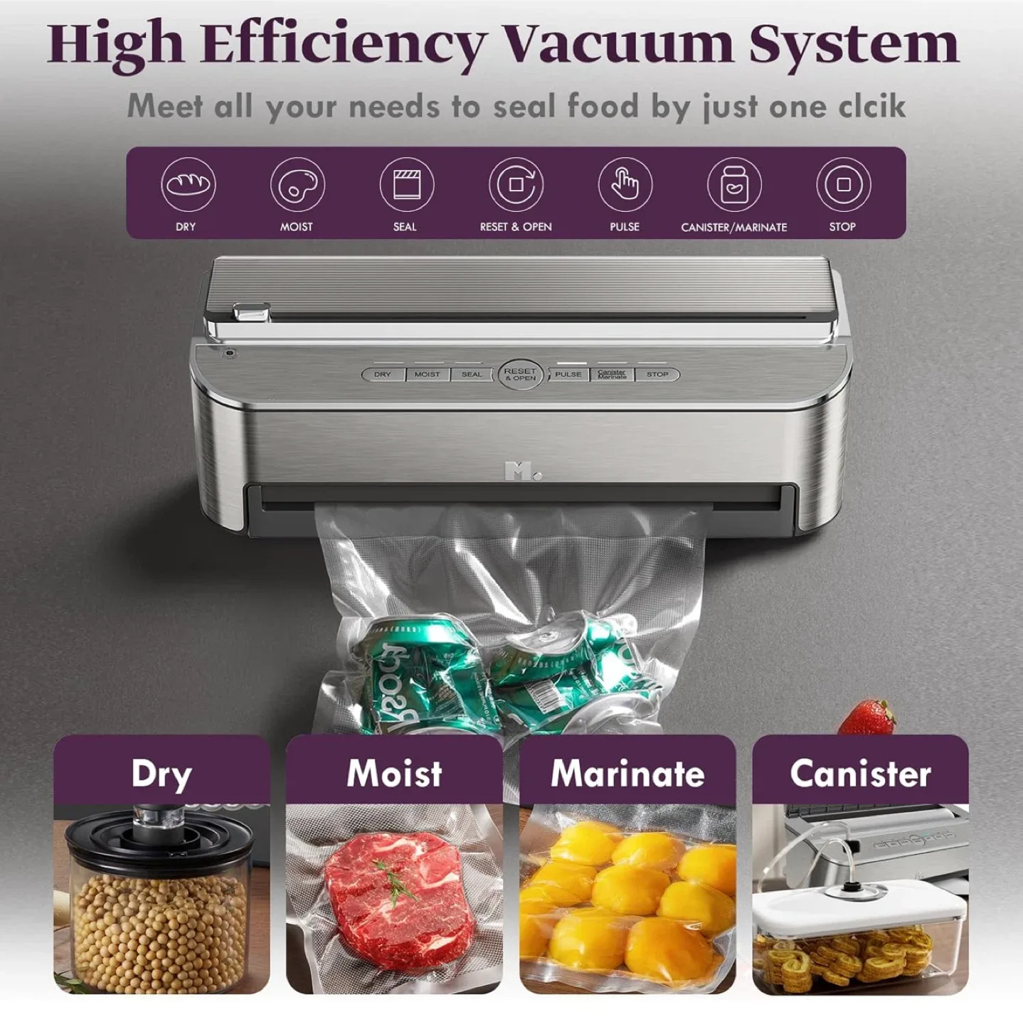 Mesliese Vacuum Sealer Machine, 85kPa 120W Automatic Food Sealer image indicator(5)