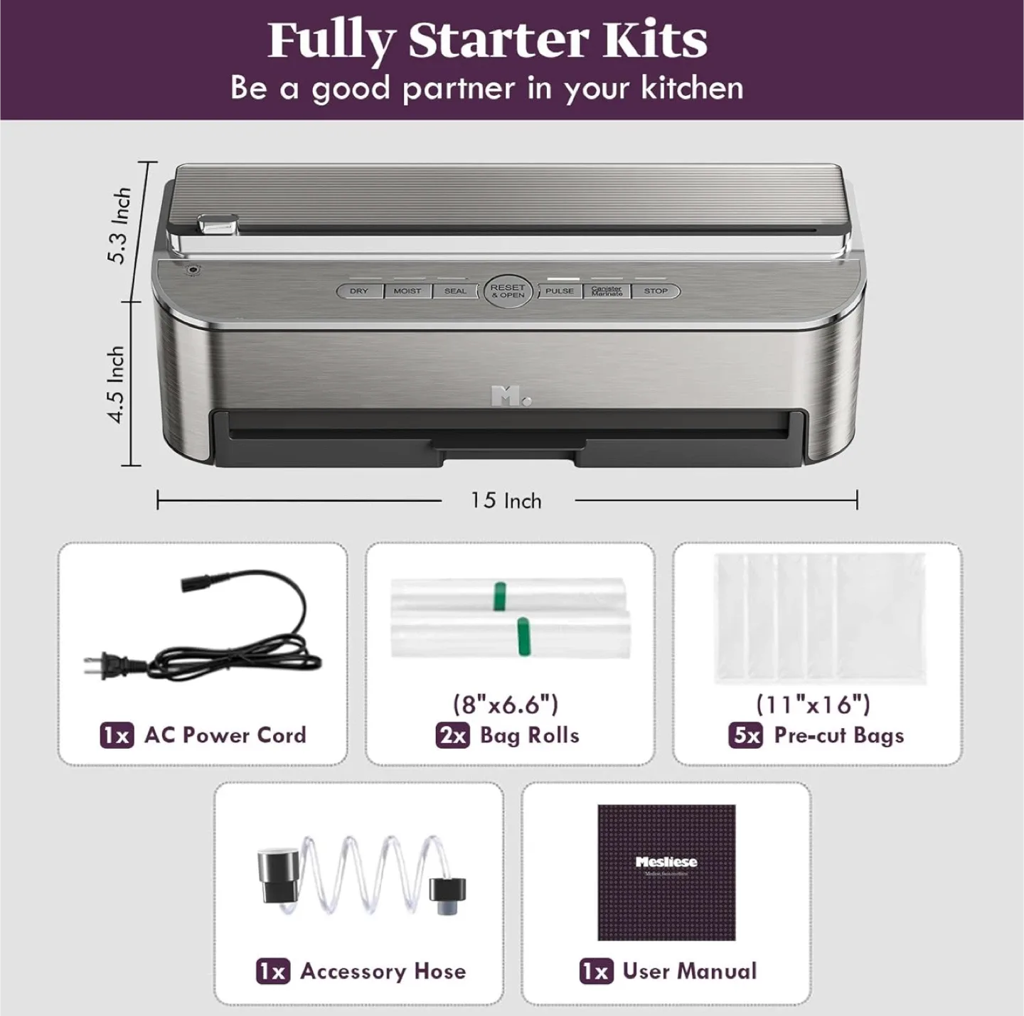 Mesliese Vacuum Sealer Machine, 85kPa 120W Automatic Food Sealer image indicator(4)