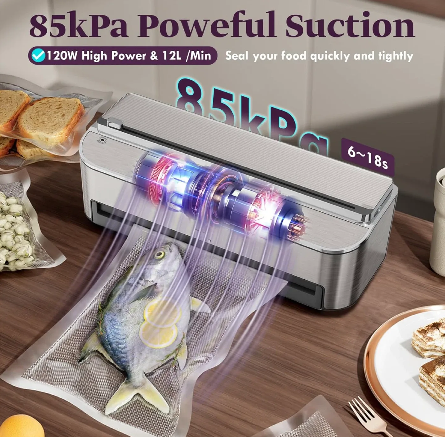 Mesliese Vacuum Sealer Machine, 85kPa 120W Automatic Food Sealer image indicator(6)