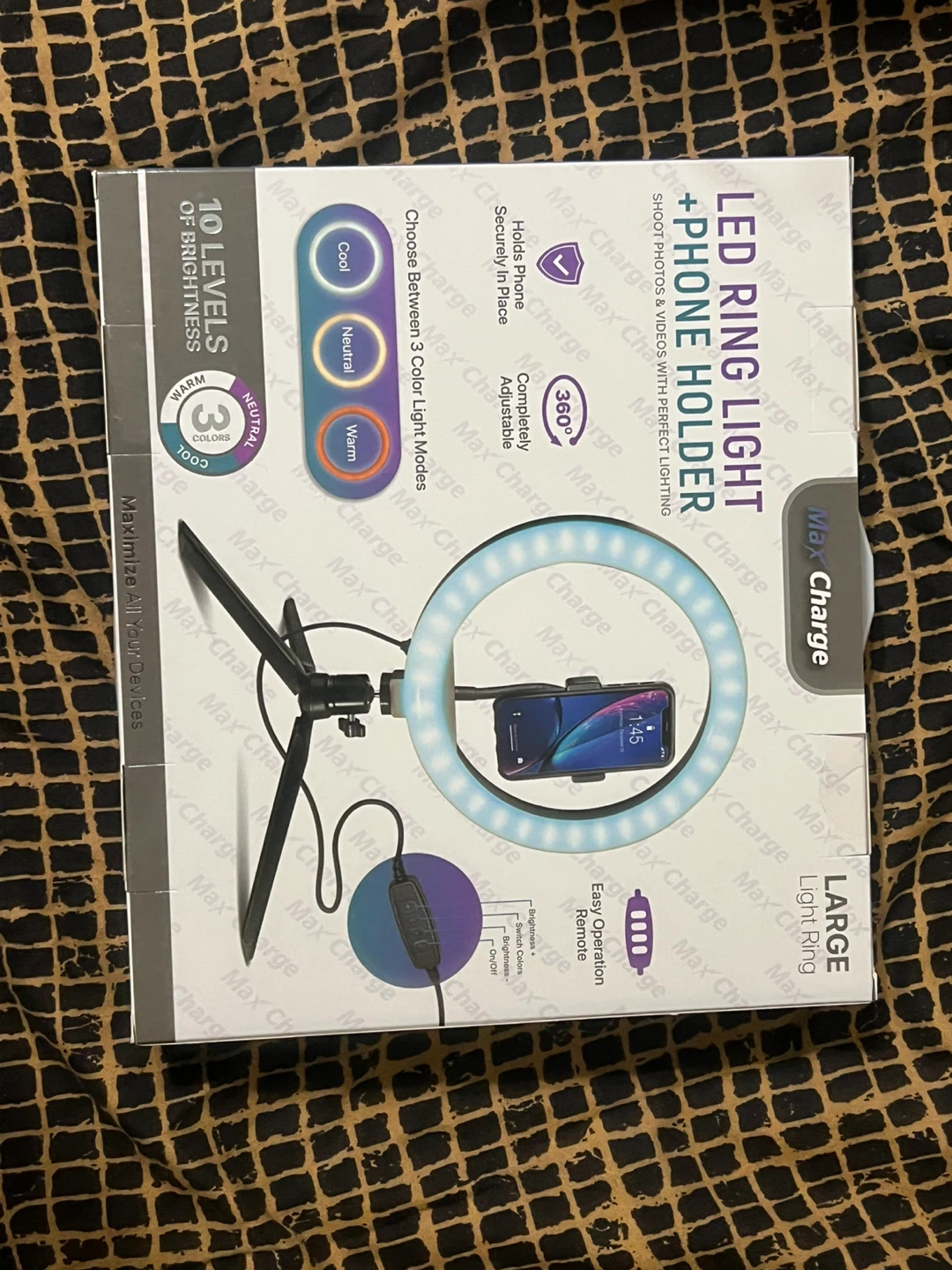Max Charge LED Ring Light + Phone Holder - New