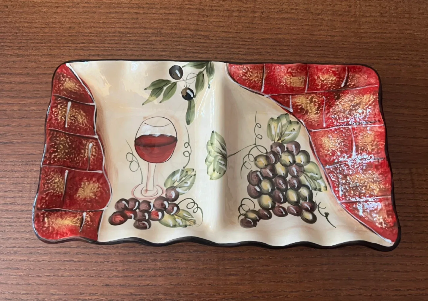 Decorative Hand Painted Ceramic 2-Section Platter thumbnail