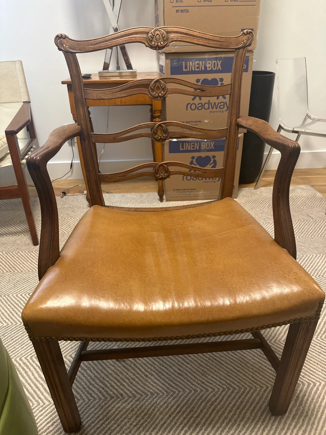 Antique Armchair with Leather Seat