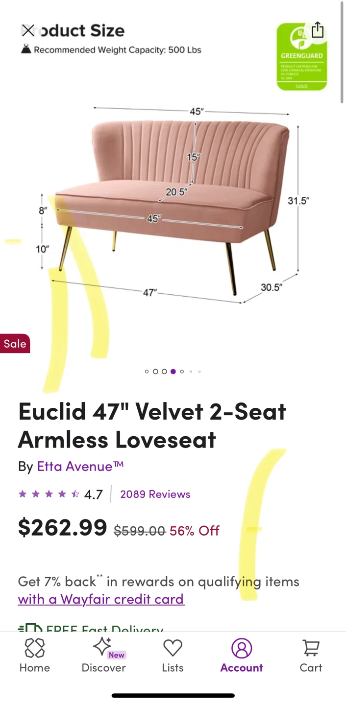 Etta Avenue Euclid Velvet 2-Seat Armless Loveseat - photo 2