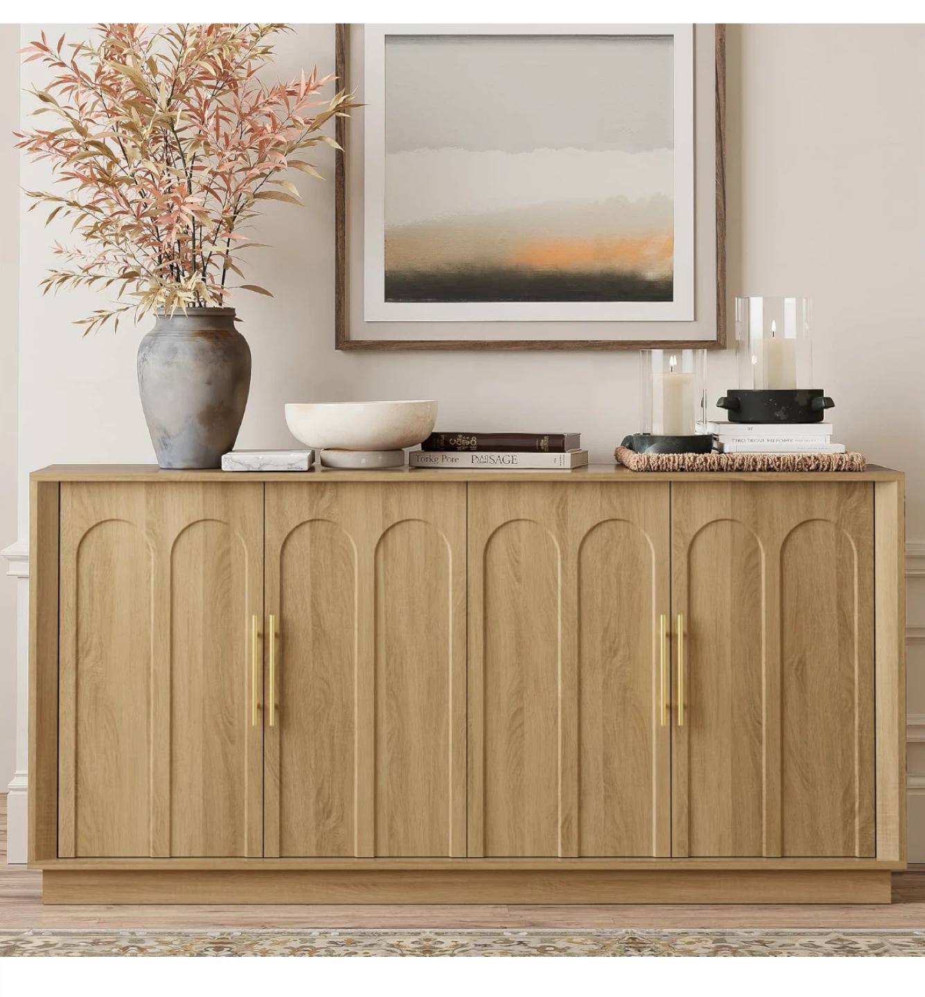 Light Oak Wood 4-Door Buffet Cabinet or TV Stand - photo 3