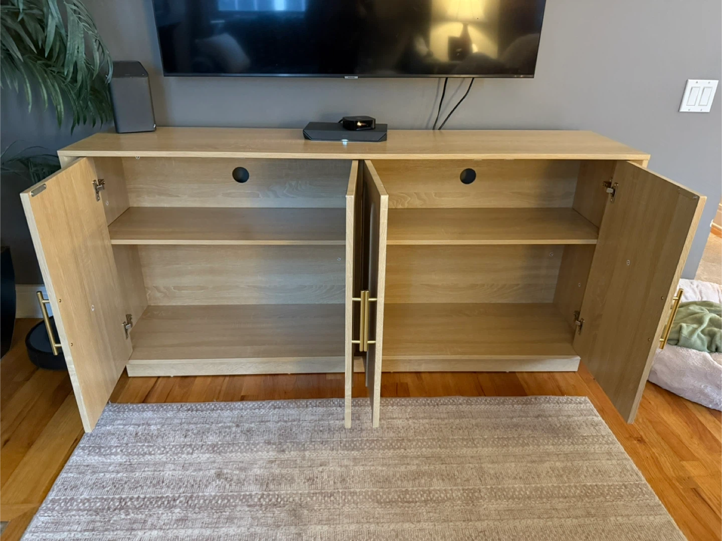 Light Oak Wood 4-Door Buffet Cabinet or TV Stand - photo 2