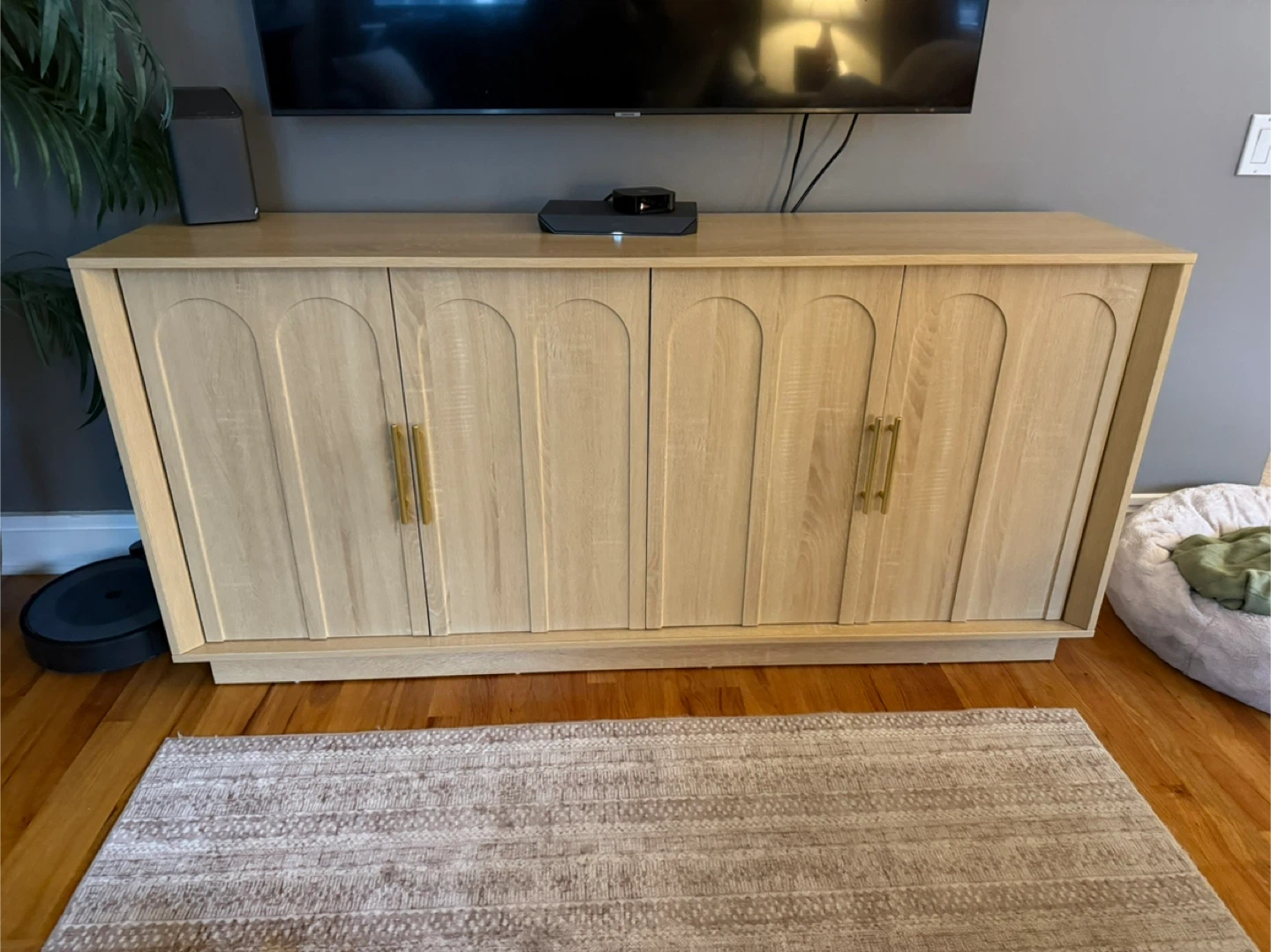 Light Oak Wood 4-Door Buffet Cabinet or TV Stand