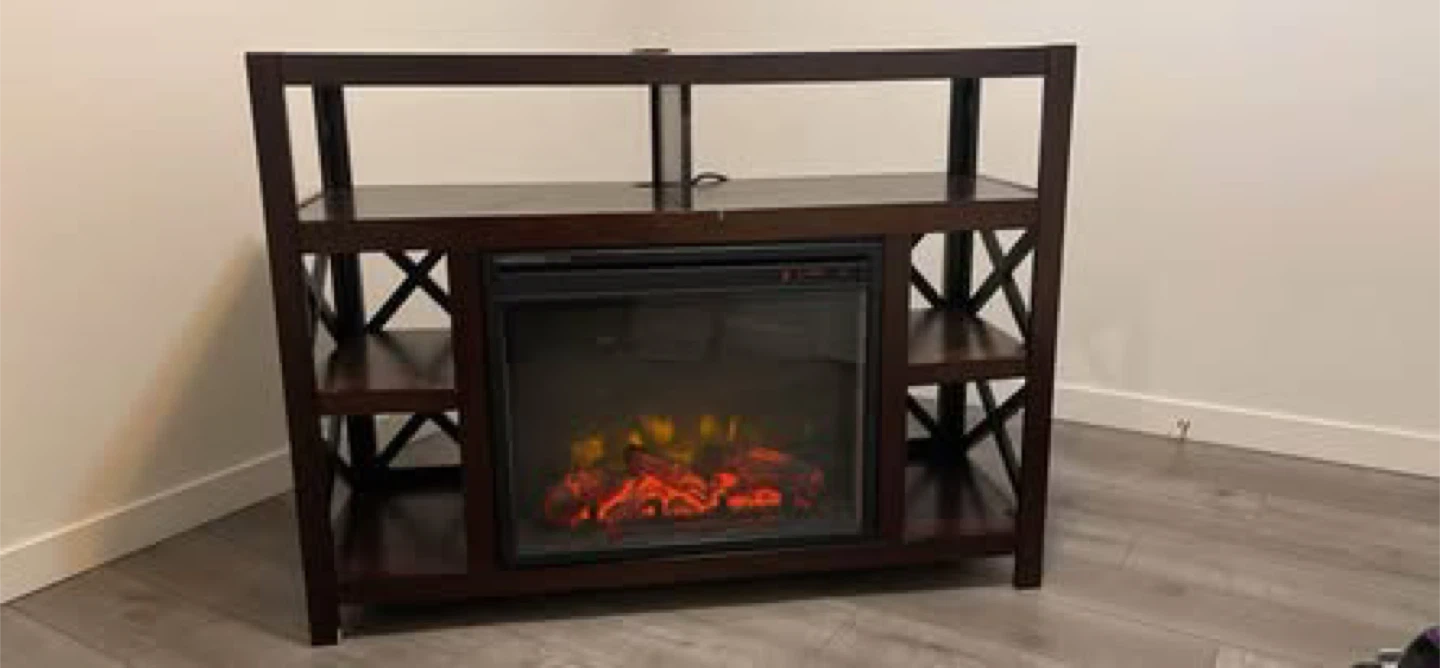 Dark Wood Electric Fireplace with Shelves
