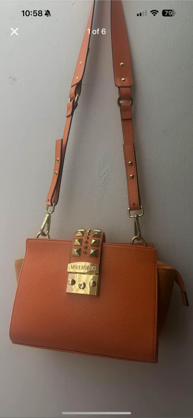 Valentino Orange Leather Studded Crossbody Bag