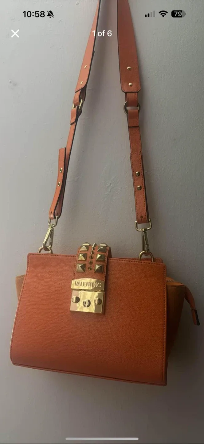Valentino Orange Leather Studded Crossbody Bag thumbnail