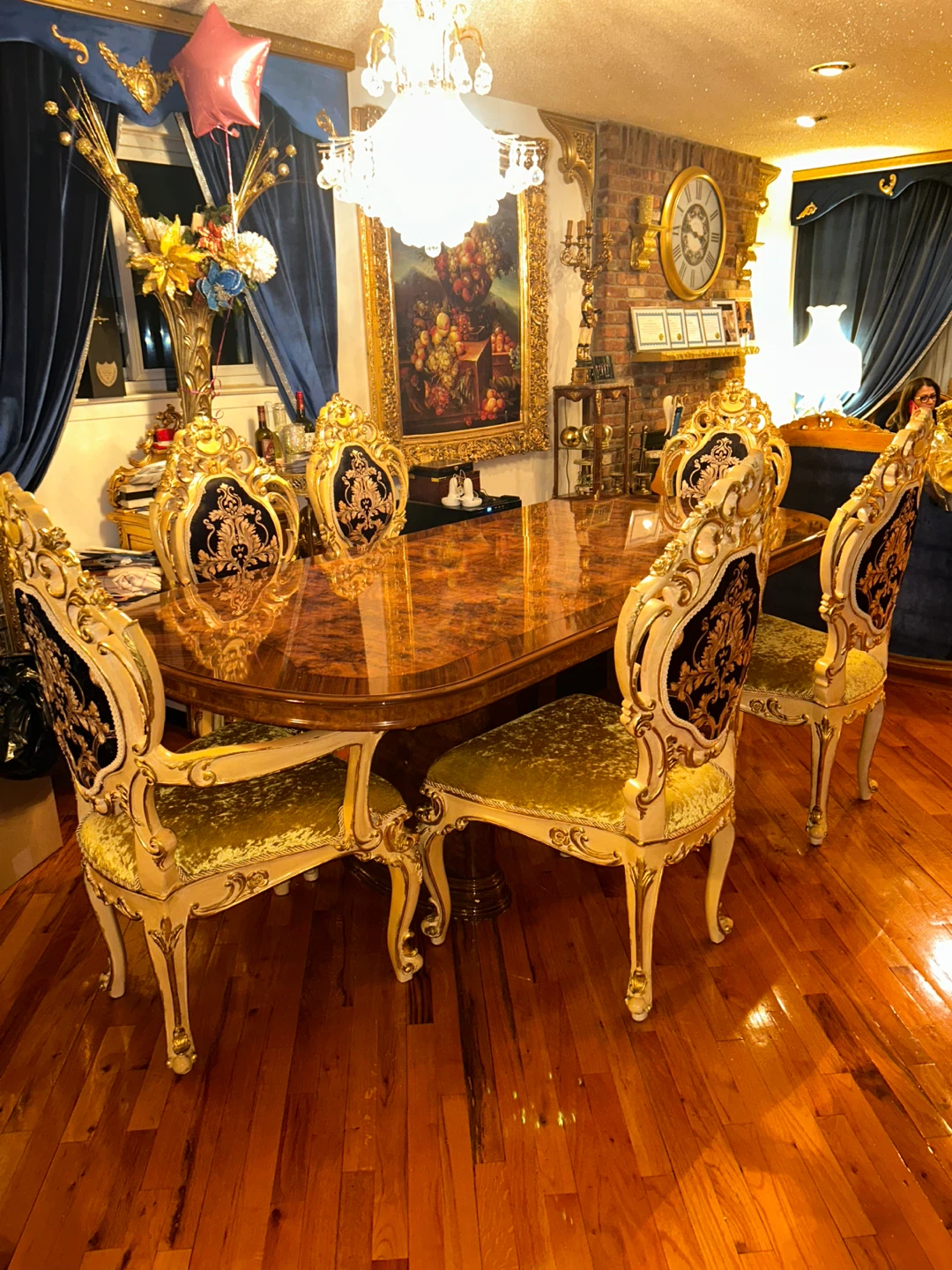 Ornate Dining Table with Six Chairs
