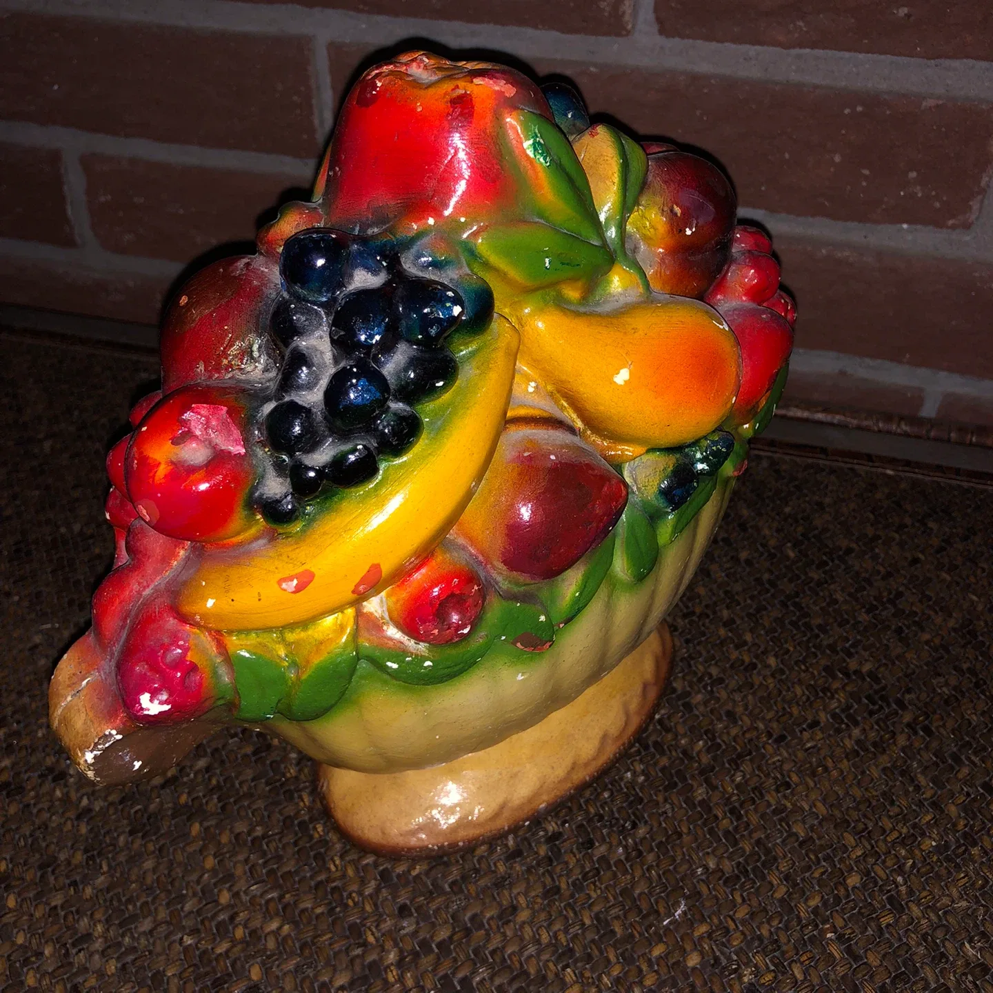 Vintage Chalkware Fruit Basket Ceramic Decor image indicator(2)