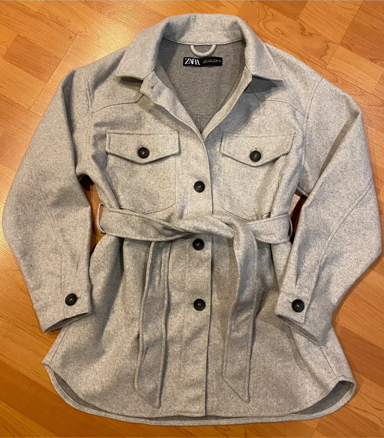 Zara Grey Wool Blend Belted Jacket thumbnail