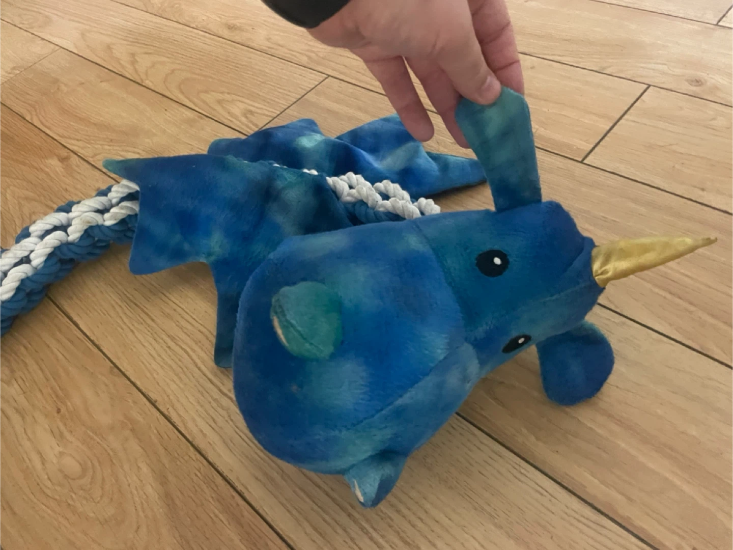 Blue Plush Narwhal Dog Toy with Rope - photo 2